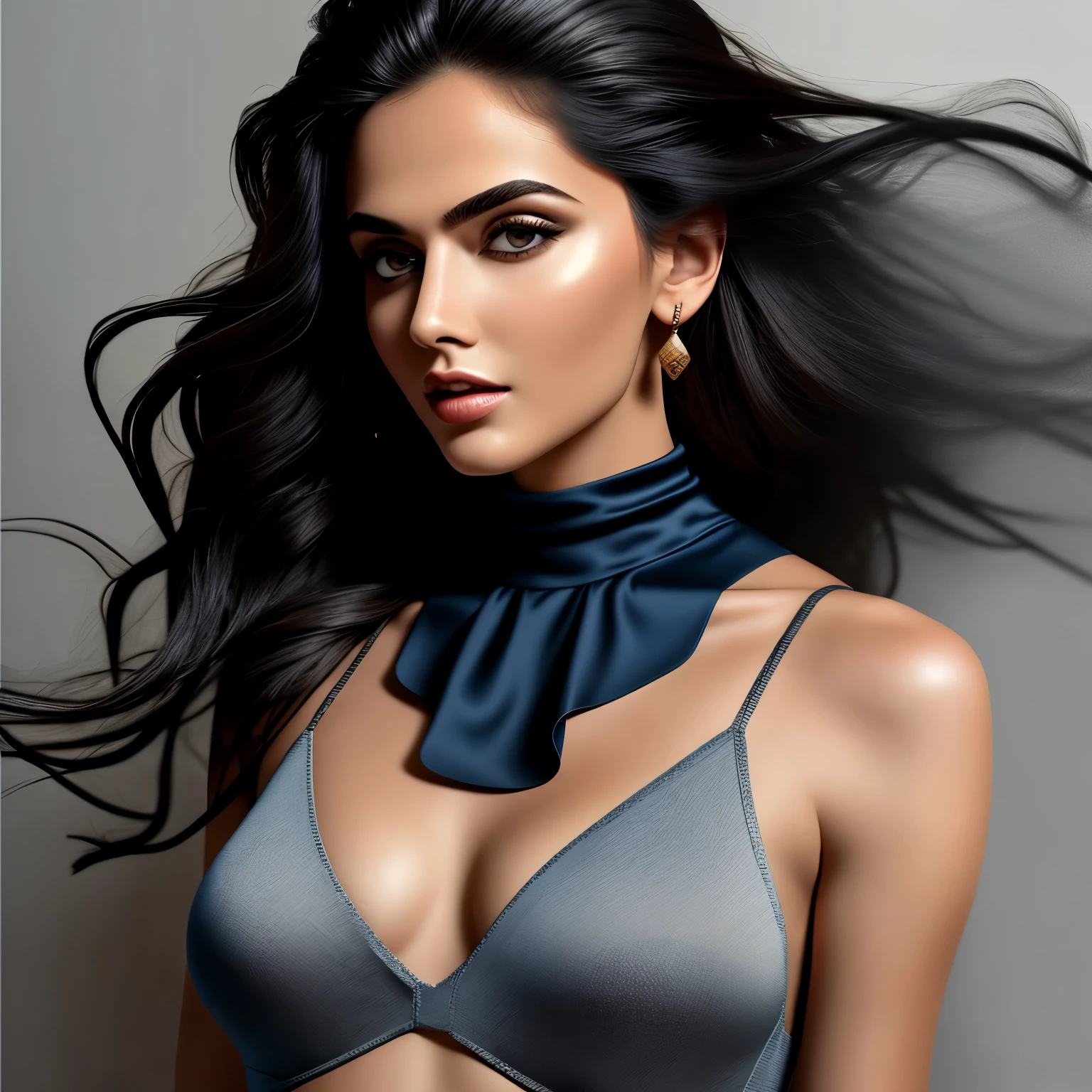 1 bela mulher, 25 anos, Sozinho, Cabelo longo, Seios medios, olhando para o espectador, cabelos loiros, Ombros nus, olhos castanhos, jewelry, corpo todo, um colar, fora dos ombros, Sweaters, realista, mulher sexy,shape of a woman floating in an image with smoke, no estilo de pinturas de lavagem de tinta, curvas graciosas, light gray and indigo, trajes intrincados, soft, airy compositions, formas fluidas, preto claro e bronze
