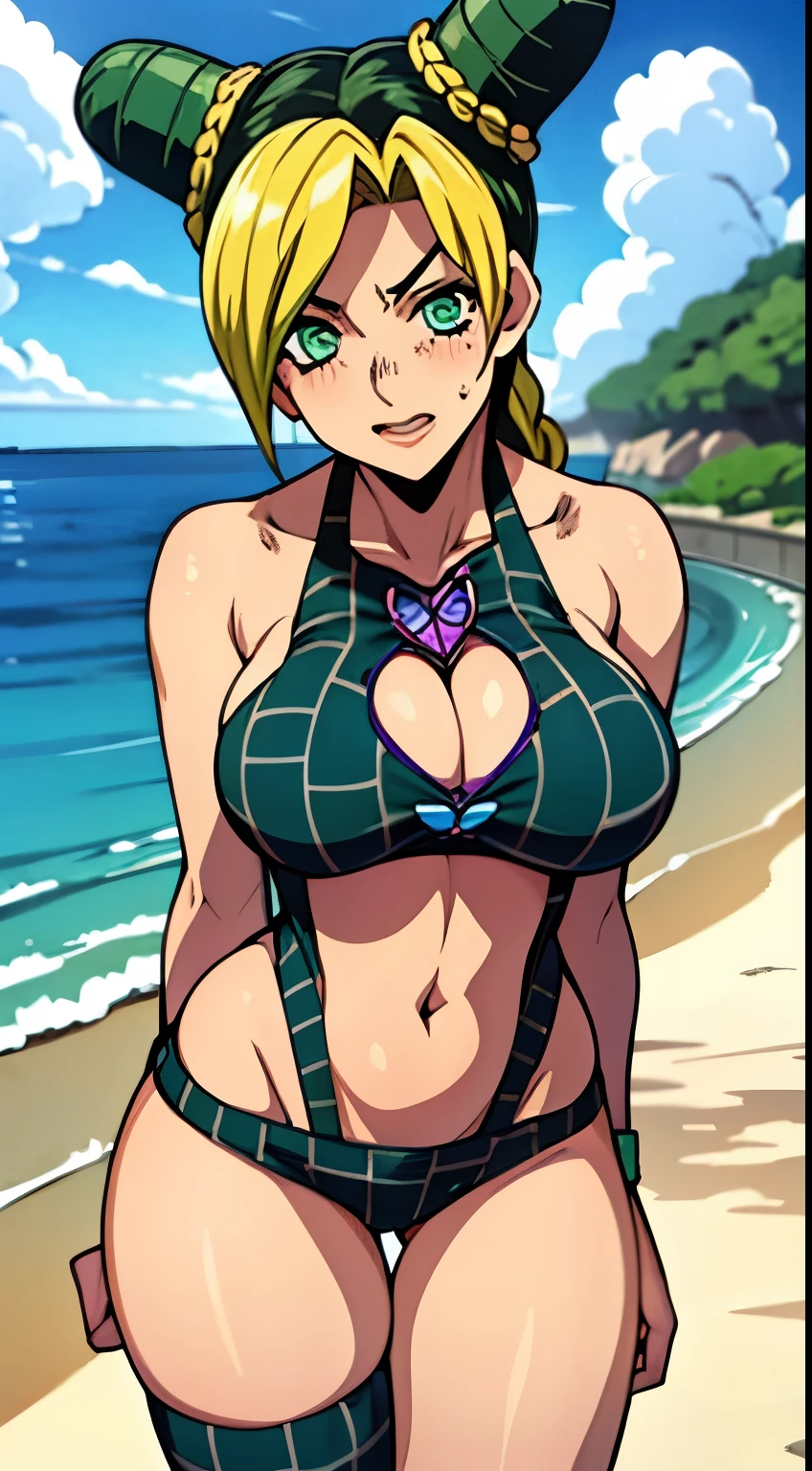 Jolyne, (big breasts), beach, cute, bikini, ((sola)) ((only)) ((alone)) gigants breasts, thick legs