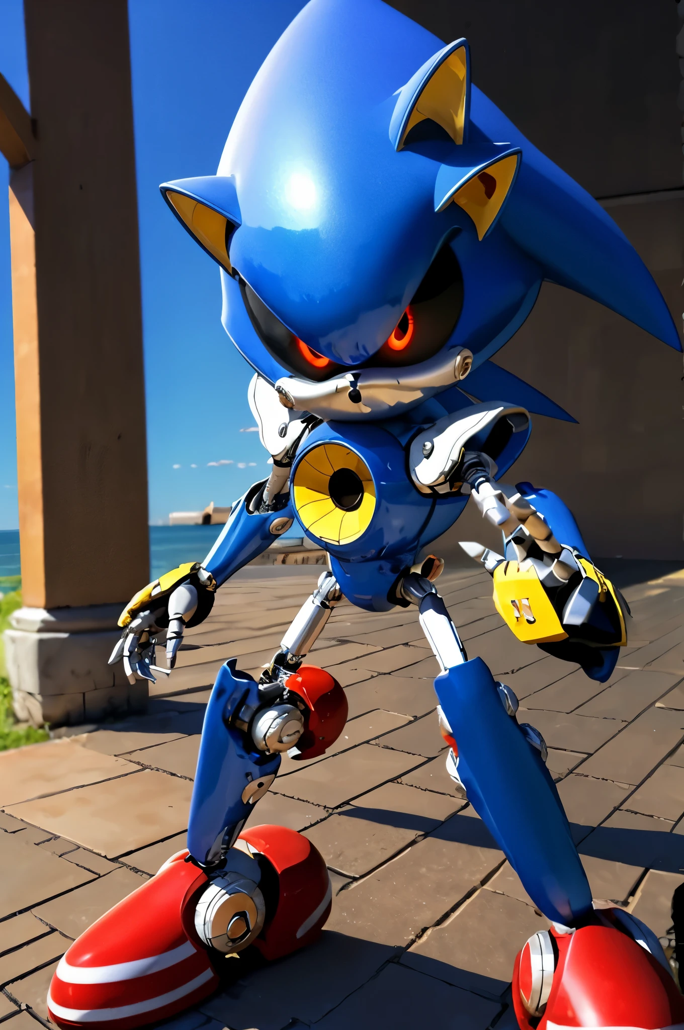 Highly detailed, High Quality, Masterpiece, beautiful, MetalSonic,  cowboy shot