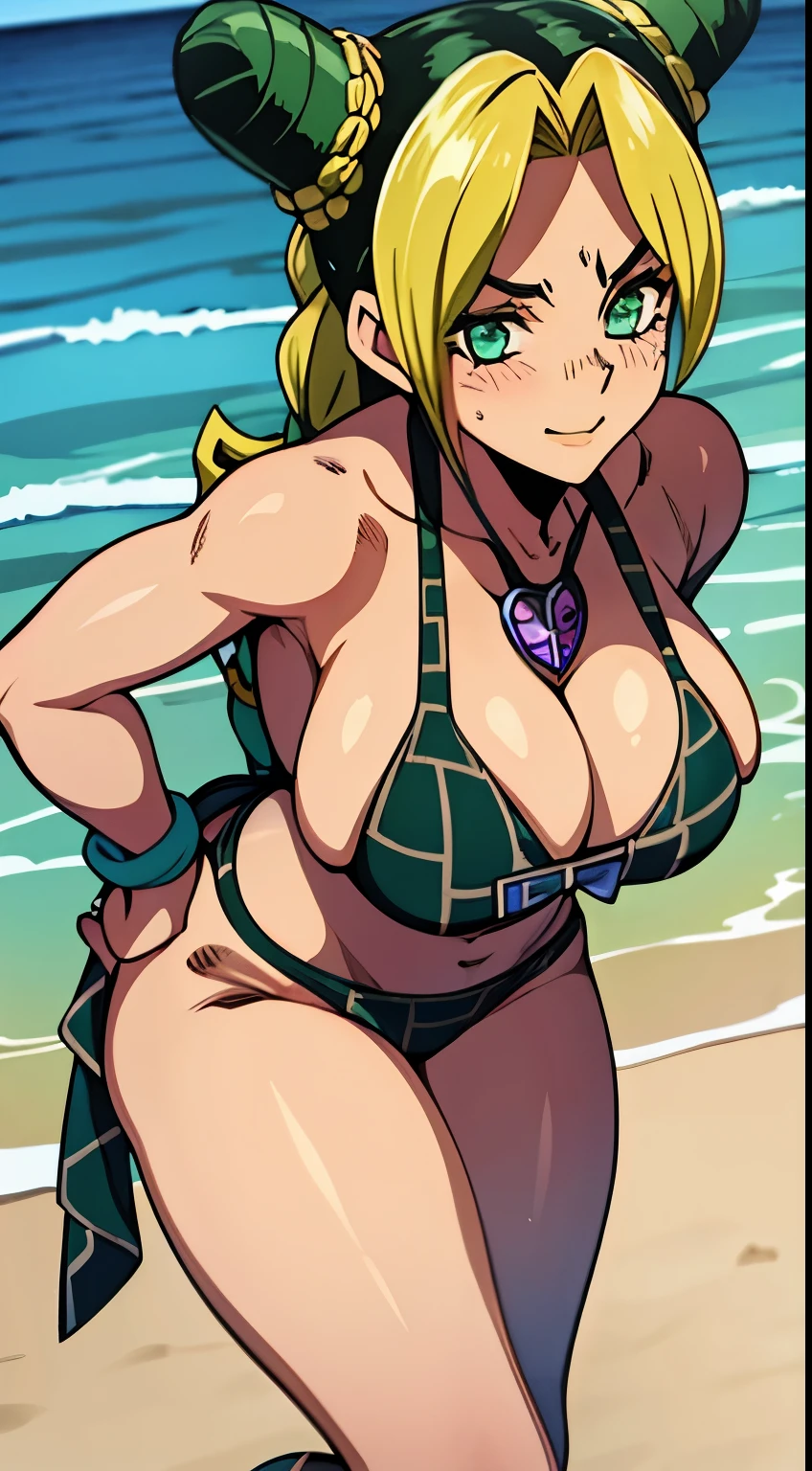 Jolyne, (big breasts), beach, cute, bikini, ((sola)) ((only)) ((alone)) gigants breasts, thick legs, big ass