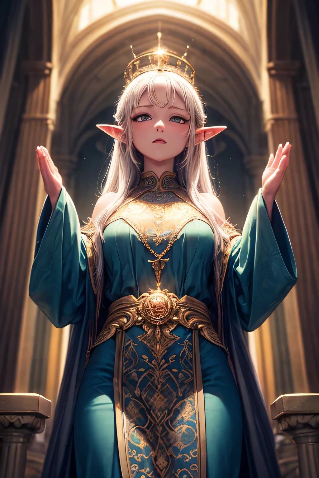 highest quality, super detailed, queen of elves, Pray to Heaven