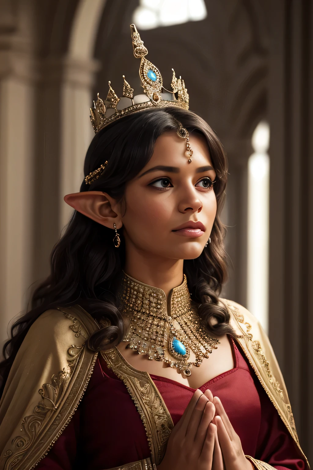 highest quality, super detailed, queen of elves, Pray to Heaven