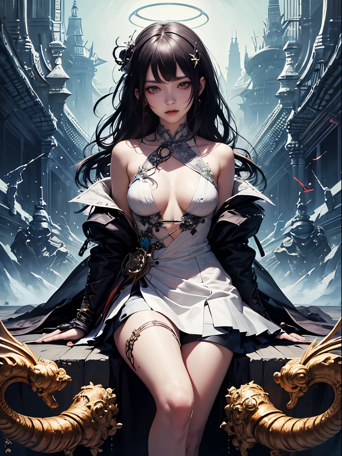official art, unity 8k wallpaper, ultra detailed, beautiful and aesthetic, masterpiece, best quality, (zentangle, mandala, tangle, entangle), (fractal art:1.3) , 1girl, extremely detailed, dynamic angle, cowboyshot, the most beautiful form of chaos, elegant, a brutalist designed, vivid colours, romanticism, by james jean, roby dwi antono, ross tran, francis bacon, michal mraz, adrian ghenie, petra cortright, gerhard richter, takato yamamoto, ashley wood, atmospheric, ecstasy of musical notes, streaming musical notes visible
