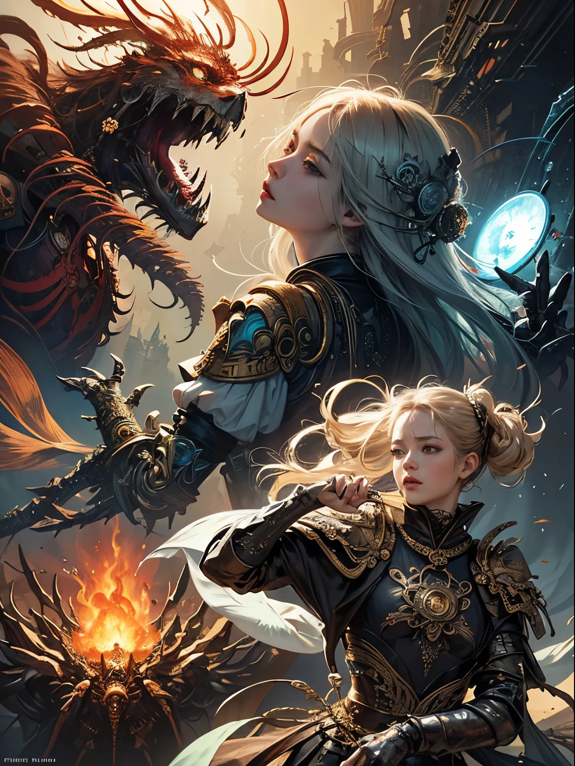 A very beautiful woman who meets a mechanical dragon, sharp outline, Michael Letter, Christoph Huge 、super detailed paintings, luminism, art by Carne Griffiths and what a bone concept art, 4K resolution, fractal isometricdetailbioluminescence , 3D rendering, octane rendering, intricately detailed , cinematic, trending on artstation Isometric Centered hyperrealistic cover photo awesome full color, hand drawn , gritty, realistic mucha , Defining a hit , cinematic,fantastic background, abstract beauty,stand, approaching perfection, pure form, golden ratio, minimalistic, unfinished, concept art, Written by Brian Froud、Khan Griffith、what a bone、john william waterhouse, intricate details, 8K post production, High resolution, hyper detail, Trending with ArtStation, studio photography, intricate details, very detailed, Written by Greg Rutkowski, A very beautiful woman who meets a mechanical dragon, concept art:Yang J, Artstation contest winner, fantasy art, Epic fantasy digital art style, epic fantasy art style, epic fantasy art style hd, detailed fantasy art, fantasy art behance, fantasy art style, detailed digital 2d fantasy art, epic fantasy style art, extremely detailed and beautiful eyes, blue eyes without pupils, beautiful blue eyes, quite beautiful face, Rin々Looks, unparalleled beauty, highest quality, master piece, perfect angle, perfect composition, best shot, official art, cinematic light, very beautiful and fantastic, chivalry dream
sultry look, seductive,