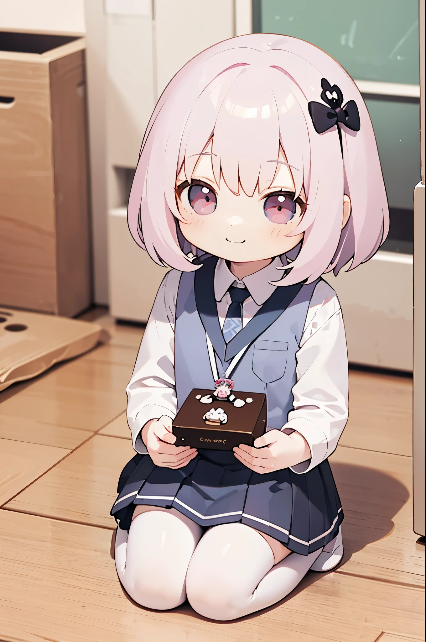 there  a keychain with a doll on it sitting on a table, style as nendoroid, chibi girl,smile, female explorer mini cute girl, nendoroid, nendoroid 3 d, small loli girl, kawaii realistic portrait, cute!! chibi!!! schoolgirl, chibi style, chibi anime girl, cute kawaii girl, small curvy loli