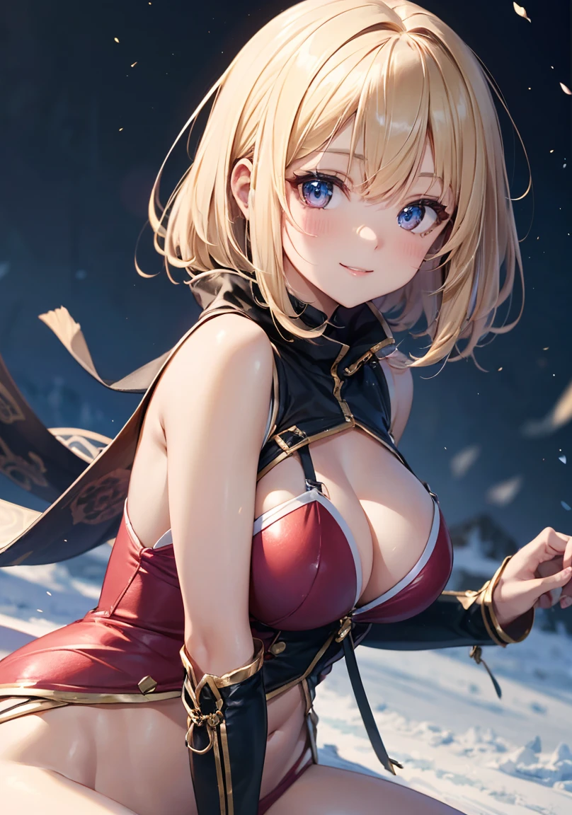 masterpiece, absurdres, best quality, ultra detailed, high Resolution, detailed illustration, extremely beautiful detailed face and eyes, bright colour, 1girl, (li), cute face, Delicate beautiful face, magenta eyes, cute eyes, sparkling eyes, big eyes, medium breasts, (perky breasts:1.1), (pointy breasts:1.1), medium hips, glamorous body, white skin, Smile, BREAK, long bob cut, (blonde hair:0.8), messy hair, detailed hair, shiny hair, BREAK skiing wear, tiny ribbon, Ski resort, ski slope, winter, playing with skis, real world, natural lights, perfect lighting,
