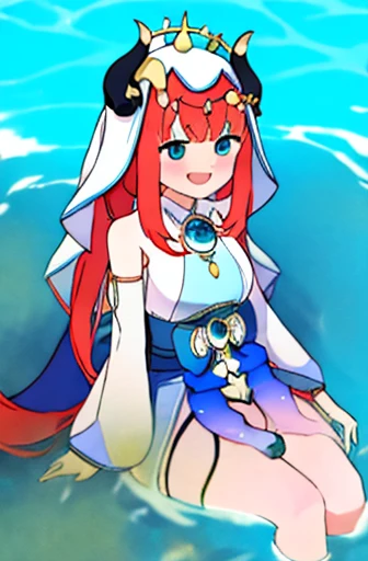 masterpiece、highest quality、disorganized、Nilu (flowerでも霧でもない) (Genshin)、aqua eyes、Nilu (Genshin)、Faux Horn、1girl、solo、redhead、veil、smile、long hair、crop top、jewelry、horn, night, Bracer, brooch, long sleeve, ふわふわしたlong sleeve, look at viewer, skirt, bangs, twin tails, water, fluffy sleeves, null, neck ring, open your mouth, :d, flower, harem outfit, gold trim, 別れたbangs、Arm up、chest、circlet、outdoor、青いskirt、hair ornaments、removed sleeve、ローtwin tails、floating hair、gem、髪のflower、青いgem、masterpiece、high resolution、highest quality、1girl Solo、Ayaka Kamisato、sitting、From above、looking at the camera、軽いsmile、water遊び、wet hair、night、Poolside、Japanese hot springs、woman stinks、fart、shyness、blush
