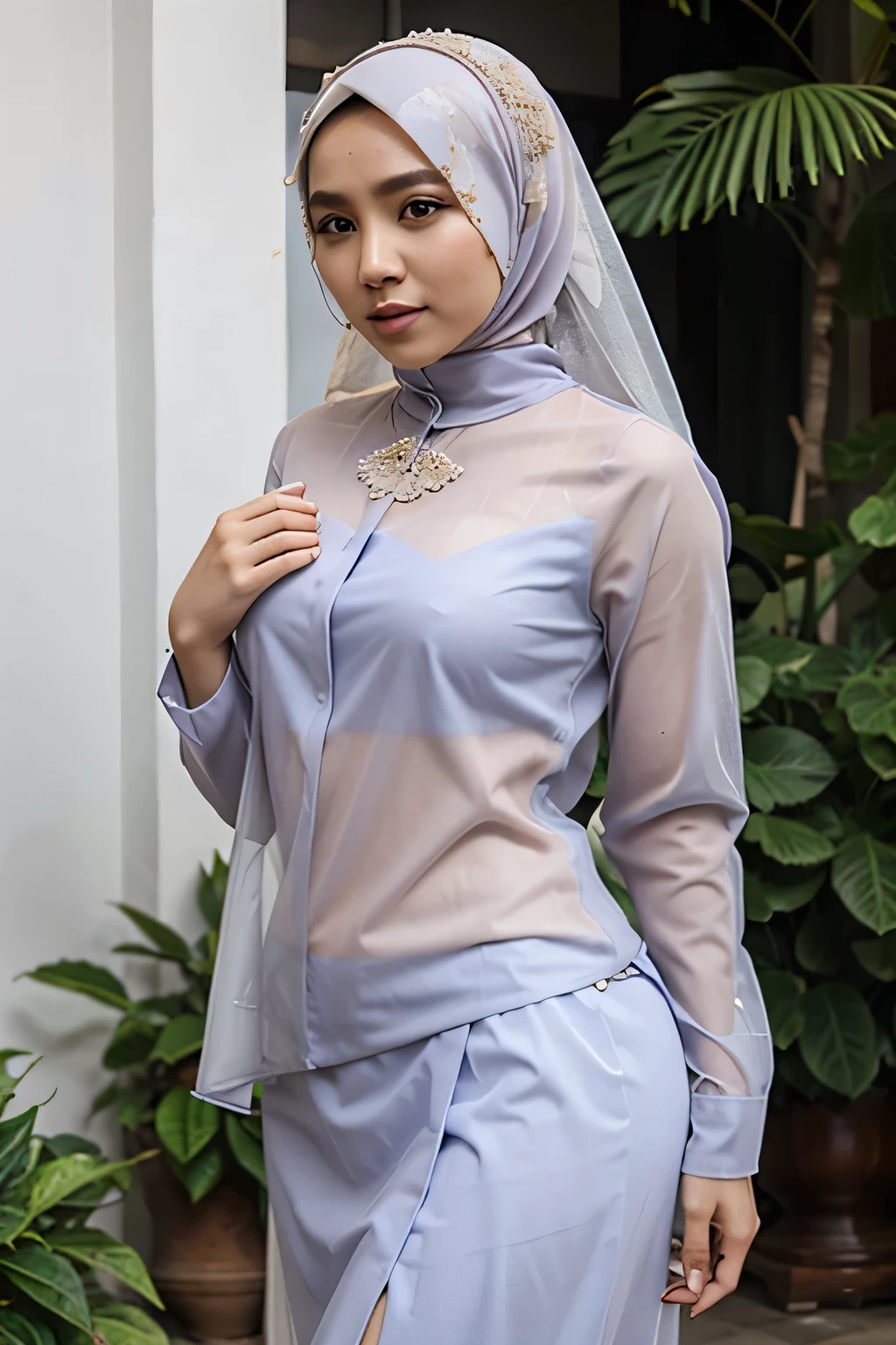 malaysian hijab, transparent kebaya,