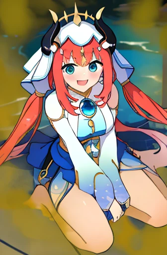masterpiece、highest quality、disorganized、Nilu (flowerでも霧でもない) (Genshin)、aqua eyes、Nilu (Genshin)、Faux Horn、1girl、solo、redhead、veil、smile、long hair、crop top、jewelry、horn, night, Bracer, brooch, long sleeve, ふわふわしたlong sleeve, look at viewer, skirt, bangs, twin tails, water, fluffy sleeves, null, neck ring, :d, flower, harem outfit, gold trim, 別れたbangs、Arm up、chest、circlet、outdoor、青いskirt、hair ornaments、removed sleeve、ローtwin tails、floating hair、gem、髪のflower、青いgem、masterpiece、high resolution、highest quality、1girl Solo、Ayaka Kamisato、sitting、From above、looking at the camera、軽いsmile、water遊び、wet hair、night、Poolside、Japanese hot springs、woman stinks、fart、shyness、blush、Funbaru、オナラでwaterが汚れる