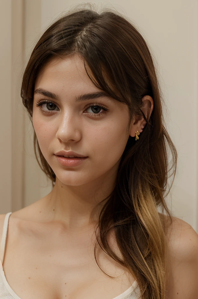 face of a beautiful 24 year old Spanish student girl with green eyes and small ears, perfect attractive with small nose attractive small perfect white skin, cabello blonde , labios hermosos 