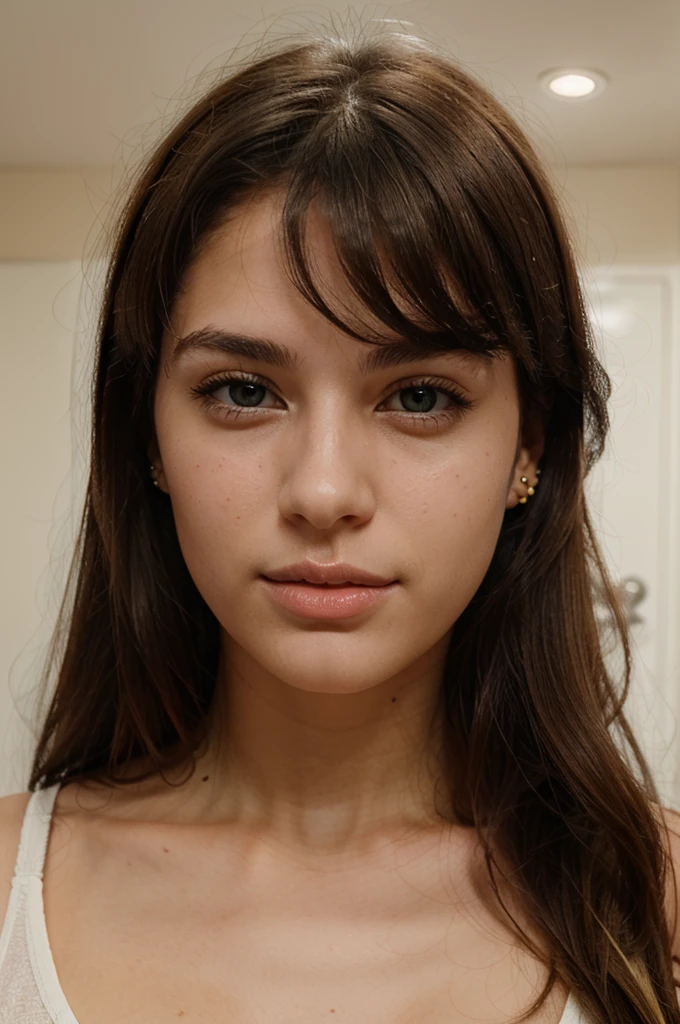 face of a beautiful 24 year old Spanish student girl with green eyes and small ears, perfect attractive with small nose attractive small perfect white skin, cabello blonde , labios hermosos 