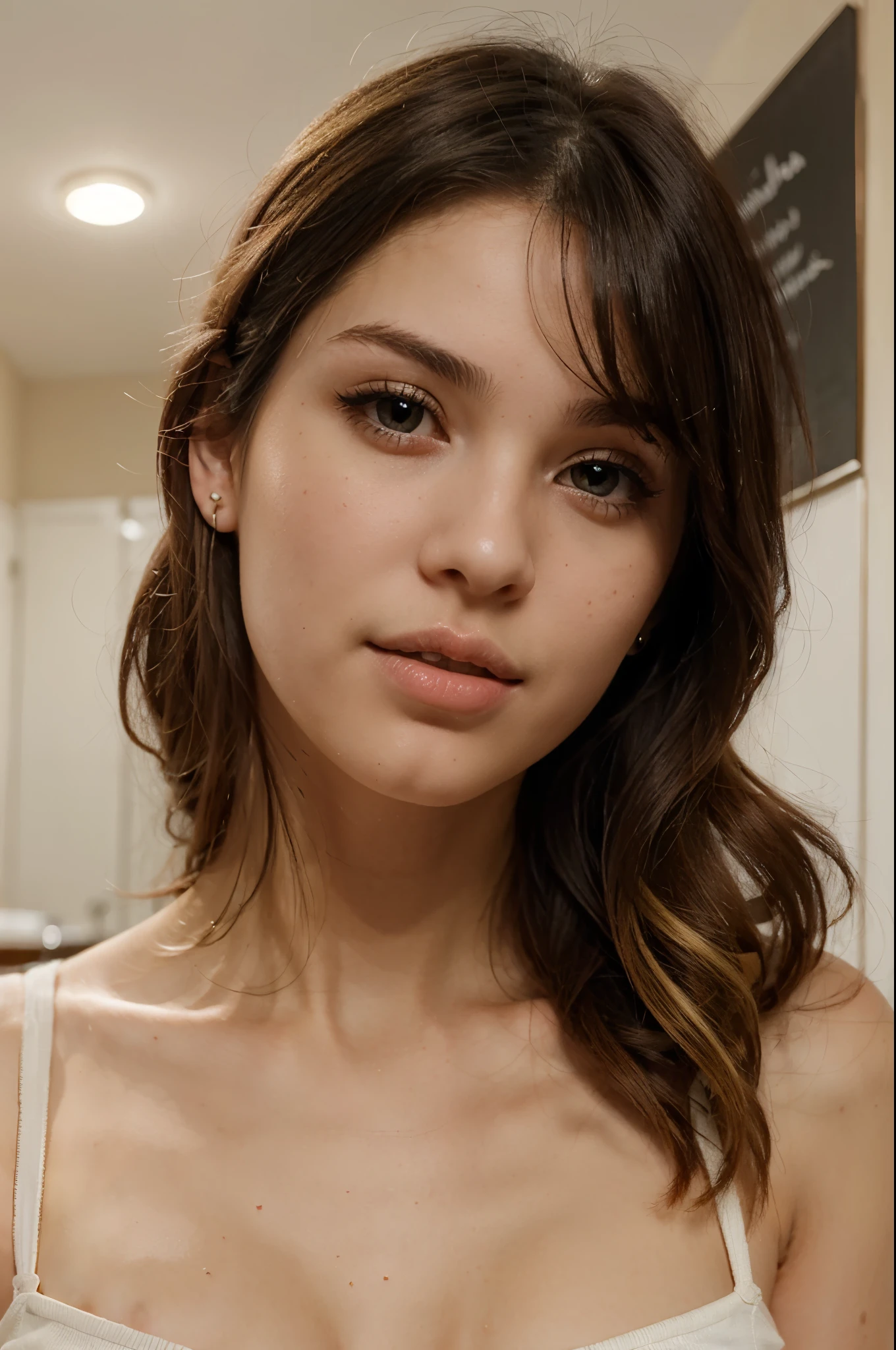 face of a beautiful 24 year old Spanish student girl with green eyes and small ears, perfect attractive with small nose attractive small perfect white skin, cabello blonde , labios hermosos