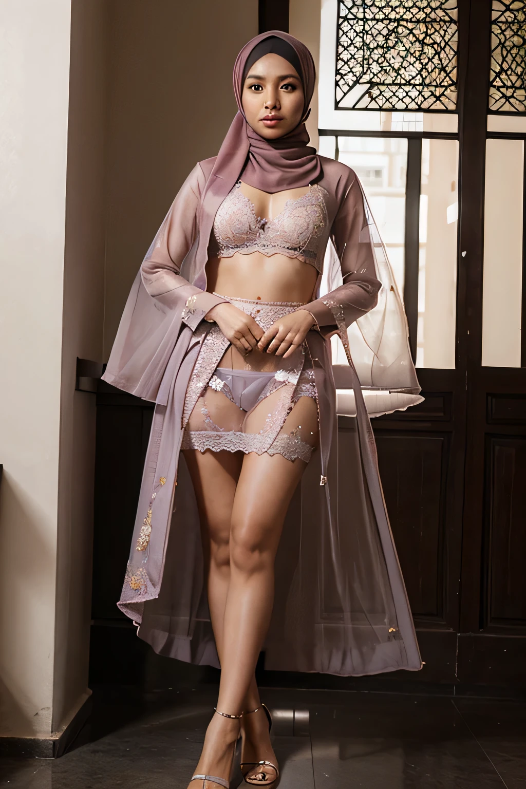 malaysian hijab, transparent kebaya, panty
