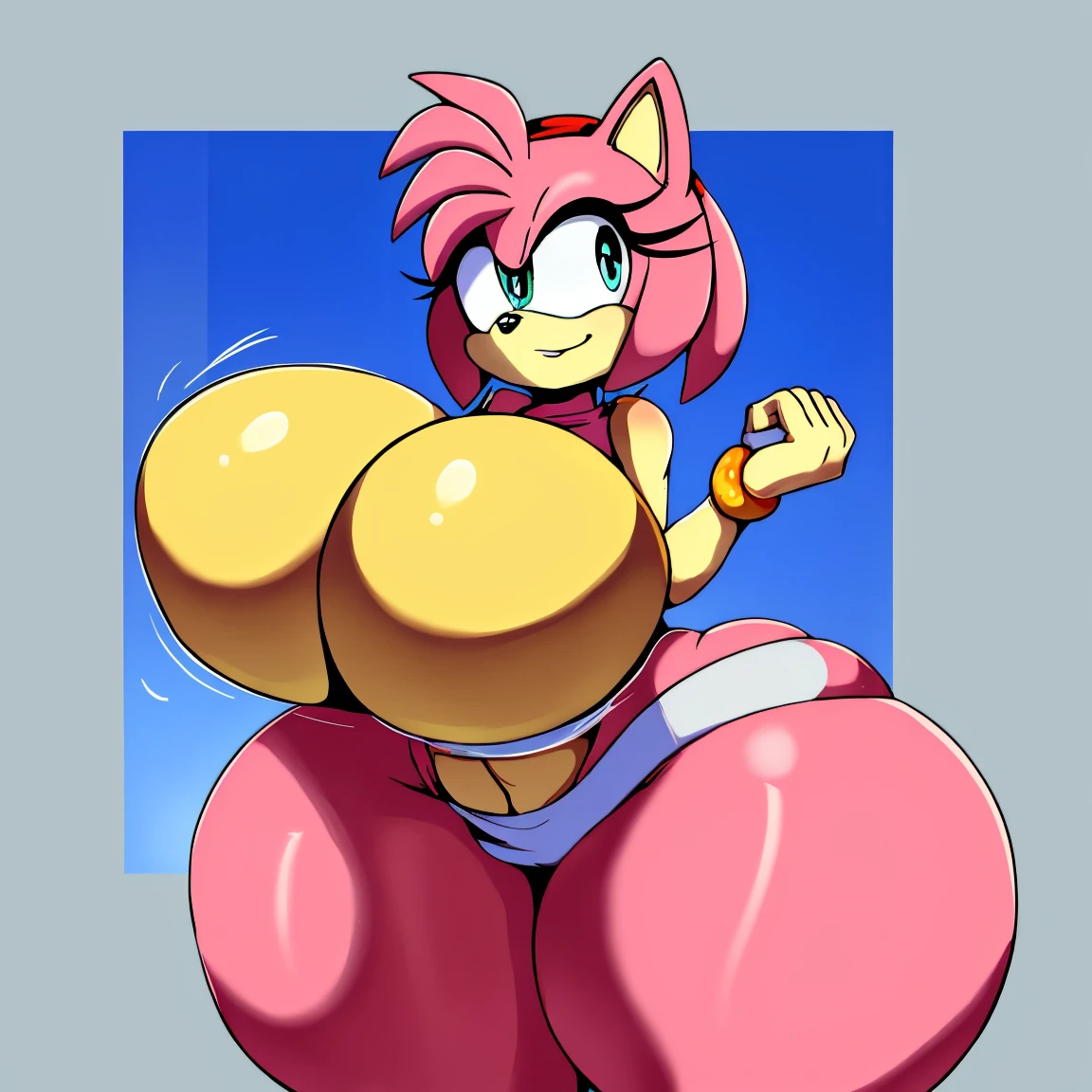 AmyRose. cuello. armadura medieval. ((enormous droopy breasts)) . (Very high definition. 8k). Chica Thicc. Trazos de cuerpo extra detallados. Trazos de ojos extra detallados. Super voluptuosa. 