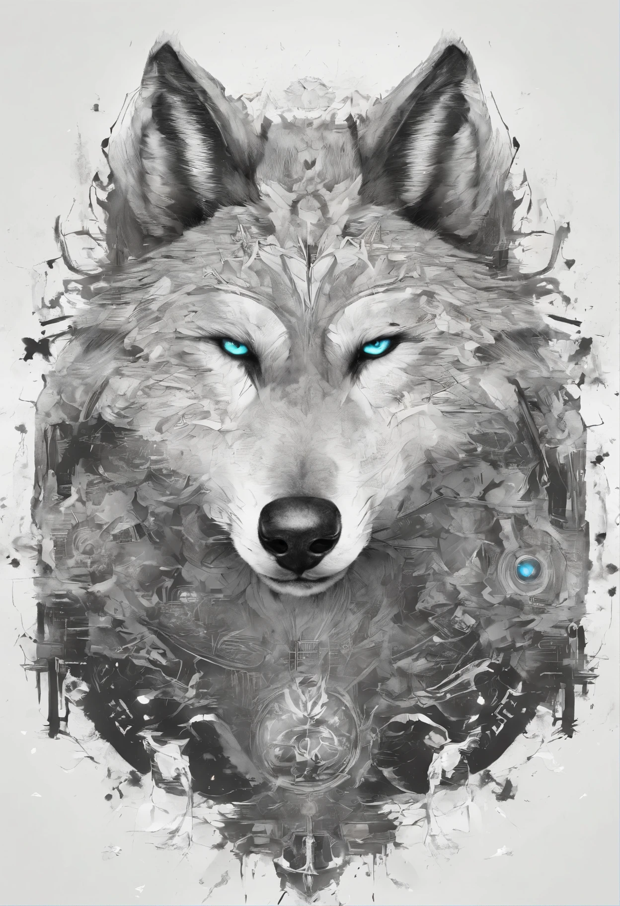 arte inicial, a wolf's head, ((fundo branco)), Olhos penetrantes, epic instagram, Art Station, estilo splash de tinta colorida, contorno, hiperdetalhado intrinsecamente detalhado , motor irreal, Fantastic, detalhe intrincado, tela de abertura, cores complementares, arte conceitual de fantasia, 8k resolution, obra-prima do deviantart, oil painting, golpes pesados, tinta pingando, artes de salpicos