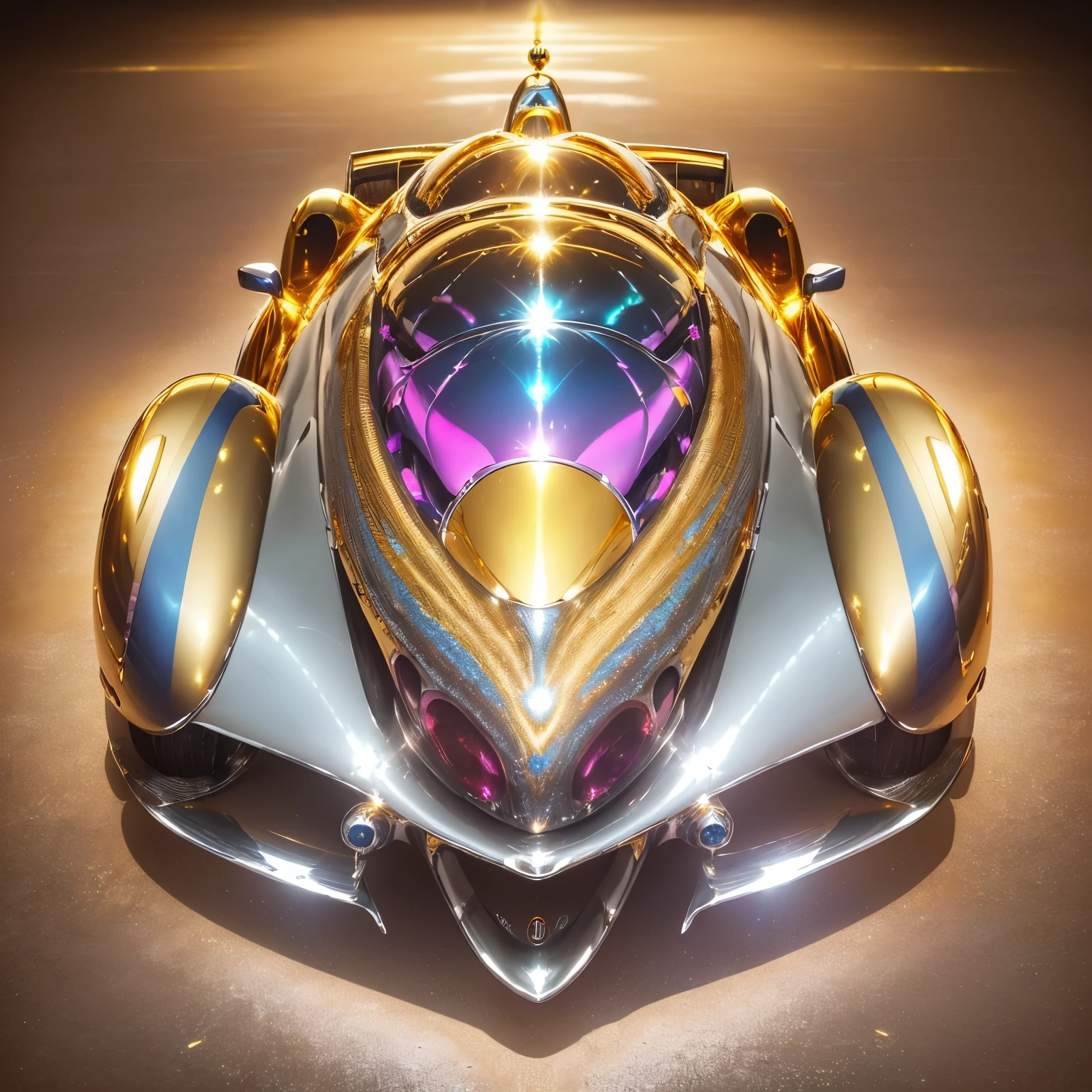 best quality, 32k, RAW photo, incredibly absurdres, extremely detailed, formula one machine, formula one car, formula one made of ((material, iridescent, (shiny chrome plated, shiny gold plated, shiny silver plated:1.4), ruby, pink sapphire, blue topaz, emerald, amethyst, diamond, crystal, rainbow moonstone, white opal))