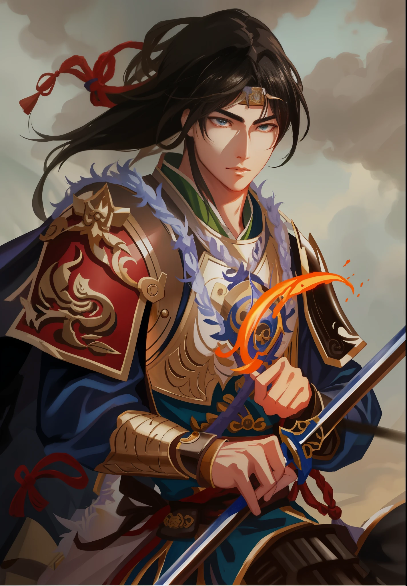 Anime character holding sword and armor, zhao yun, g liulian art style, author：Yang Jie, inspired by Li Rongjin, Inspired by Li Kan, Inspired by Huang Shen, Inspired by Zhao Yuan, xianxia hero, Inspired by Zhang Wo, inspired author：Yang Jiein, inspired by Guan Daosheng, Chinese warrior，three kingdom，Unparalleled in the Three Kingdoms