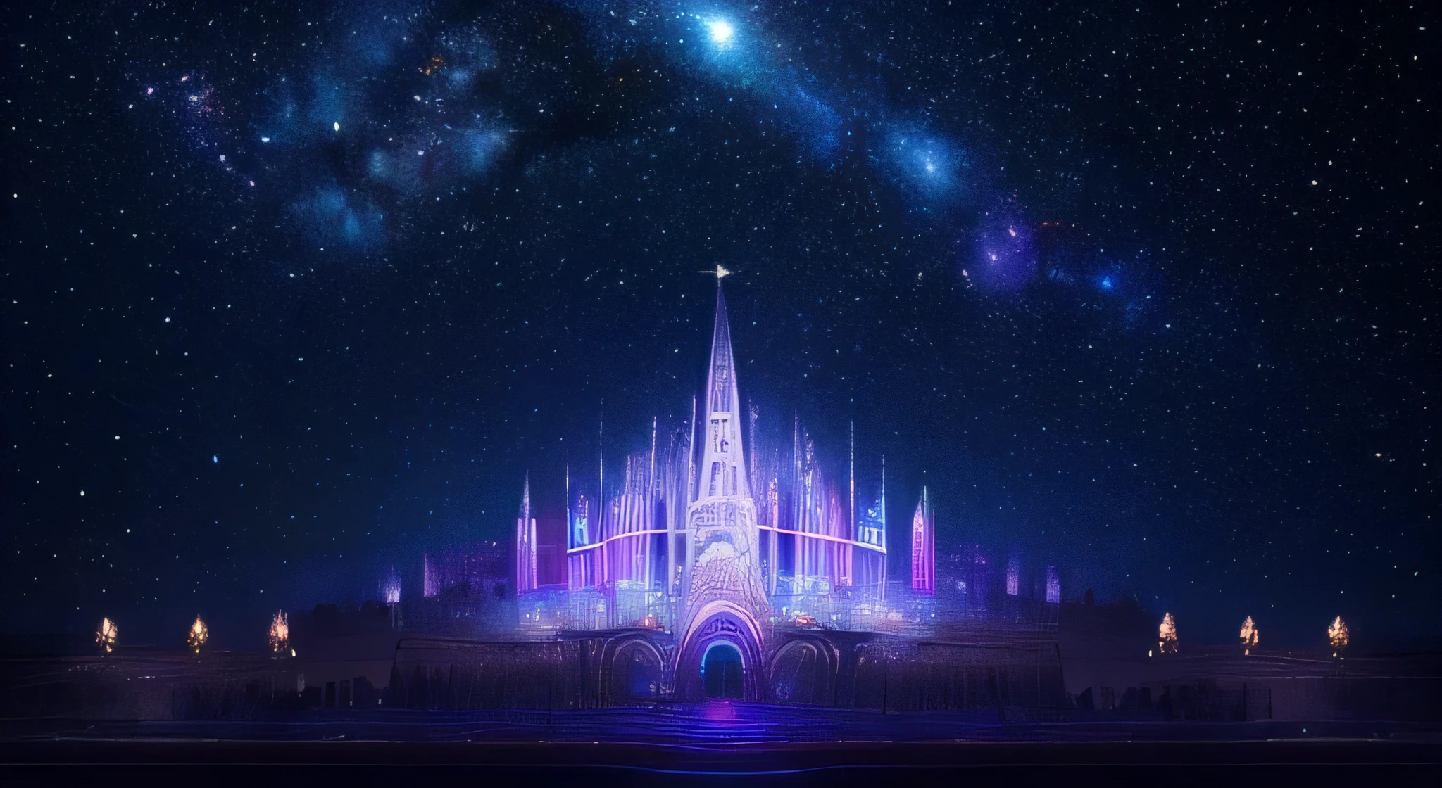 "Create a heavenly landscape featuring a cosmic cathedral, adorned with celestial motifs and surrounded by gardens of starlight, with planets and galaxies in the background." hyperrealistic