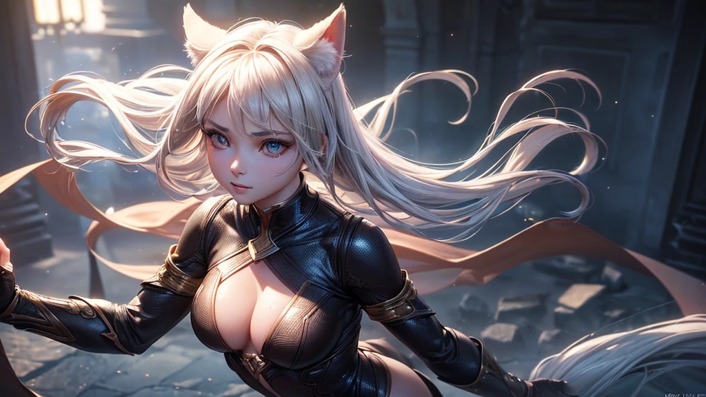 (Cinematic footage, full medium closeup, gorgeous 18-year-old kemonomimi woman soft pale skin, cute and youthful face, well-defined eyebrows, delicate nose, ultra-detailed: 1.1, photo-realistic: 1.4, depth of field, cinematic lighting, IMAX camera, HDR, DTM, Full HD, 8k, flared, medium breasts: 1.5, slim, smile, standing, 8K picture quality, sexy seduction, 4k, 8k, highres, best quality, plump and round lips: 1.4, realistic: 1.37 long, flowing: 1.1 luscious, plump: 1.1 sparkling sequins: 1.1 subtle, 0.9 soft, warm: 1.1 masterpiece: 1.2, realistic: 1.4, photo-realistic: 1.37, ultra-detailed: 1.1 busty animal ears, beautiful, detailed ears: 1.1 best quality, 4k, highres, masterpiece: 1.2 detailed, piercing eyes: 1.1 masterpiece: 1.2 very three-dimensional: 1.2, Unreal Engine 5, octane render), (beautiful ultra-detailed face, eyes, highly detail skin texture, high detailed skin, ultra-detailed body, bright and glowing skin: 1.1)
(Physical Rendering, Professional Lighting, Photon Mapping, Radiosity, Soft Light, Lens Reflection: 1.3)
(best shadow)
(3D: 0.5, realistic: 0.5, photo-realistic: 1.4)
(Sharp focus: 1.5)
(beautiful face, perfect face: 1.1)
(eye makeup: 1.2)
(tight body, fitness body: 1.2)
(highest quality)
(8k, best quality, masterpiece: 1.3)
((masterpiece, best))
(best illustration)
(high detail: 1.1)
(detailed Dungeons & Dragons realm background: 1.3)