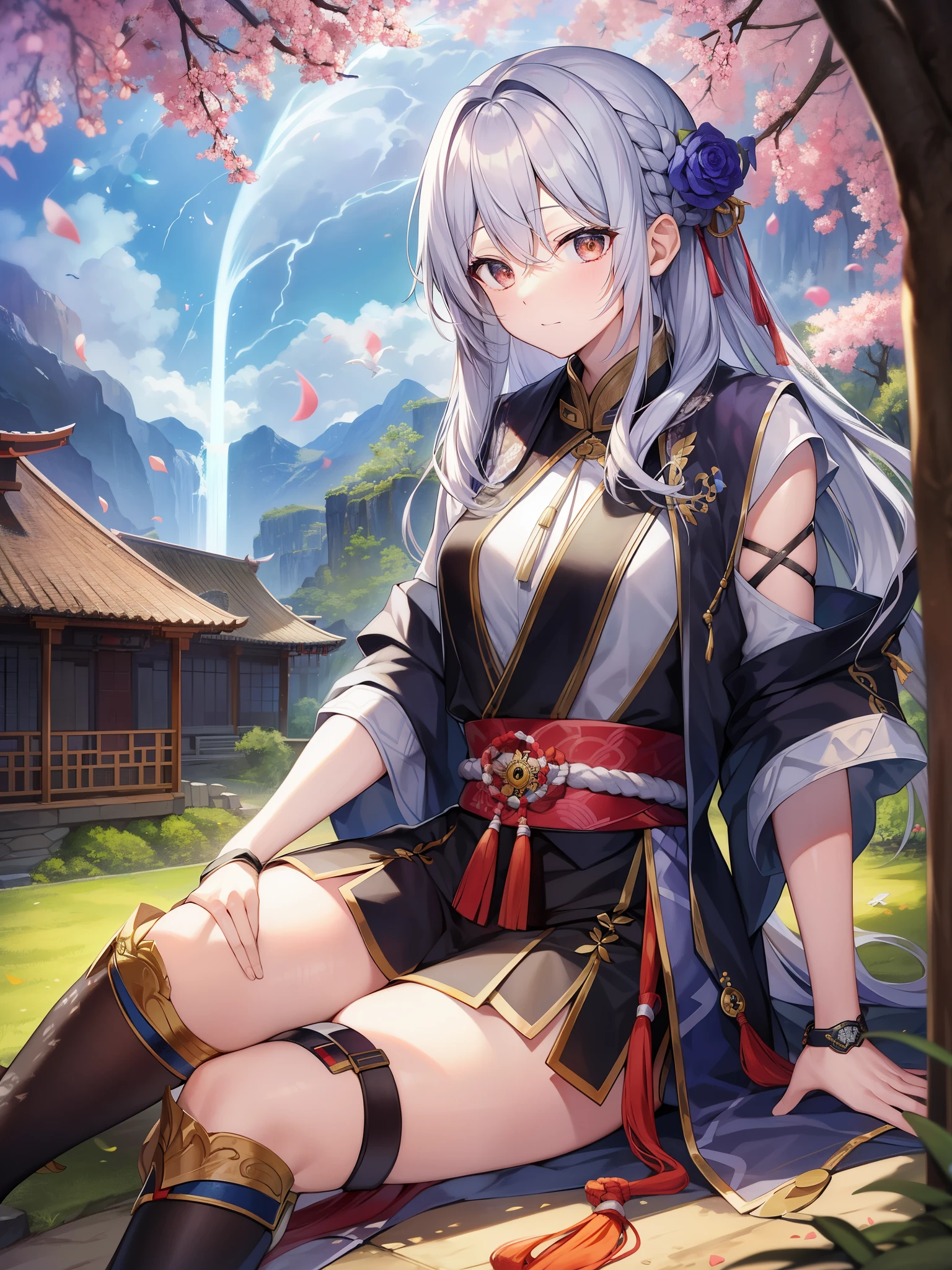 highest quality、masterpiece、detailed、thunder神、thunder、lightning、God&#39;s cry、plover、thunder切は、thunderまたはthunder神を斬ったと伝えられる日本刀。立花Daoxue）was young（35 years old）He is said to have become partially paralyzed due to。Regarding the period, it was approximately 17 years ago.（In 1548）June 5[Note 1]、Jianlianが故郷の藤北で炎天下の日、I was taking a cool nap under a large tree.、その時に急な夕立でthunderが落ちかかった。枕元に立てかけていた刀ploverでそのthunderの中にいた（thunder神）is said to have cut。It is not clear whether it was actually cut or not.、From this point forward、Jianlian（Daoxue）His left leg is said to be crippled.、Because I was overcome with courage、常の者・達者なpeopleより優れて、Sometimes he rides a horse and charges at the enemy camp.[1][Note 2]。people々はDaoxueがthunderもしくはthunder神を斬ったなどと噂したという。Daoxueはploverの名を改めthunder切丸とし､It is said that he always kept it by his side.。