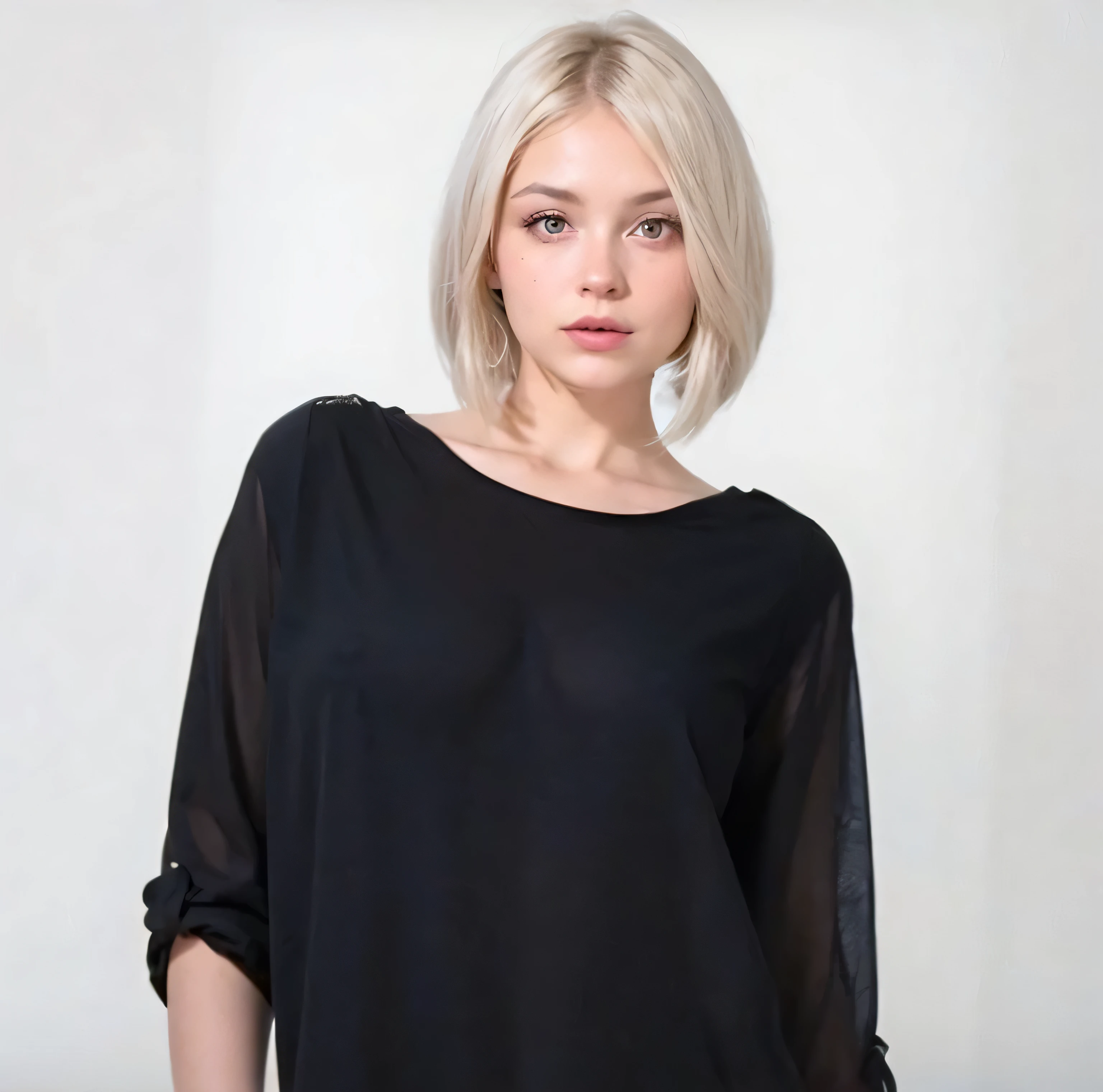 a close up of a woman with a short blond haircut and a black see through top, short blond hair, with short hair, blond bob haircut, blonde short hair, bleached blonde short hair, yelena belova, with short bobbed white hair, short blonde hair, perfect white haired girl, girl with short white hair, sofya emelenko