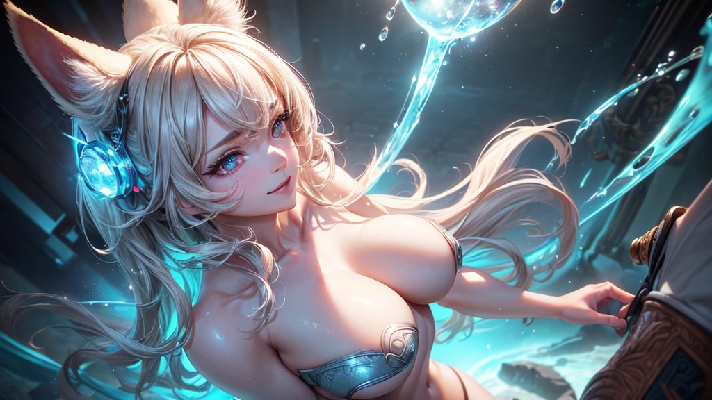 (Cinematic footage, full medium closeup, gorgeous 18-year-old kemonomimi woman soft pale skin, cute and youthful face, well-defined eyebrows, delicate nose, ultra-detailed: 1.1, photo-realistic: 1.4, depth of field, cinematic lighting, IMAX camera, HDR, DTM, Full HD, 8k, flared, medium breasts: 1.5, slim, smile, standing, 8K picture quality, sexy seduction, 4k, 8k, highres, best quality, plump and round lips: 1.4, realistic: 1.37 long, flowing: 1.1 luscious, plump: 1.1 sparkling sequins: 1.1 subtle, 0.9 soft, warm: 1.1 masterpiece: 1.2, realistic: 1.4, photo-realistic: 1.37, ultra-detailed: 1.1 busty animal ears, beautiful, detailed ears: 1.1 best quality, 4k, highres, masterpiece: 1.2 detailed, piercing eyes: 1.1 masterpiece: 1.2 very three-dimensional: 1.2, Unreal Engine 5, octane render), (beautiful ultra-detailed face, eyes, highly detail skin texture, high detailed skin, ultra-detailed body, bright and glowing skin: 1.1)
(Physical Rendering, Professional Lighting, Photon Mapping, Radiosity, Soft Light, Lens Reflection: 1.3)
(best shadow)
(3D: 0.5, realistic: 0.5, photo-realistic: 1.4)
(Sharp focus: 1.5)
(beautiful face, perfect face: 1.1)
(eye makeup: 1.2)
(tight body, fitness body: 1.2)
(highest quality)
(8k, best quality, masterpiece: 1.3)
((masterpiece, best))
(best illustration)
(high detail: 1.1)
(detailed Dungeons & Dragons realm background: 1.3)
