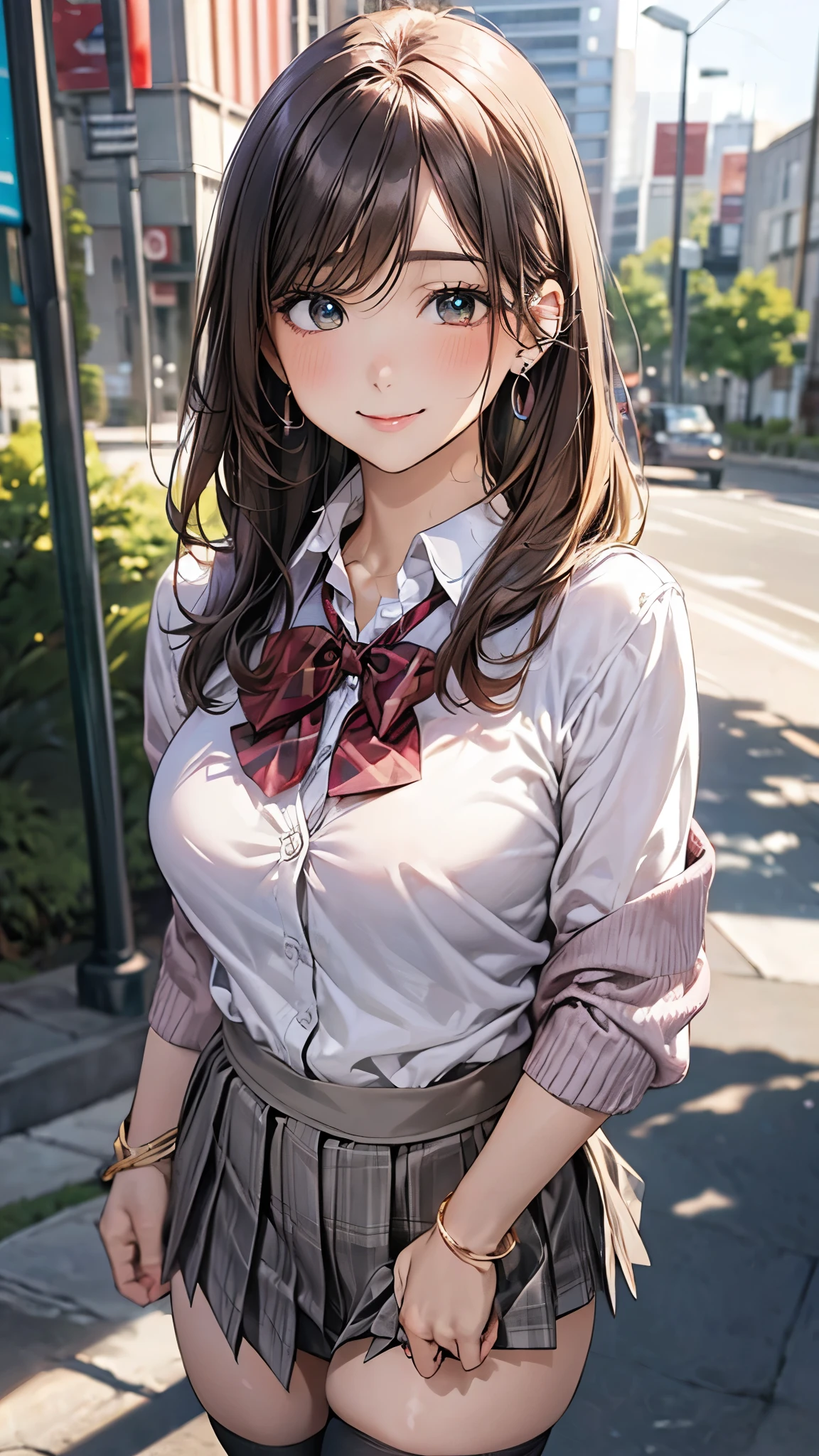 Anime girl with long brown hair and a bow tie posing for a picture ...