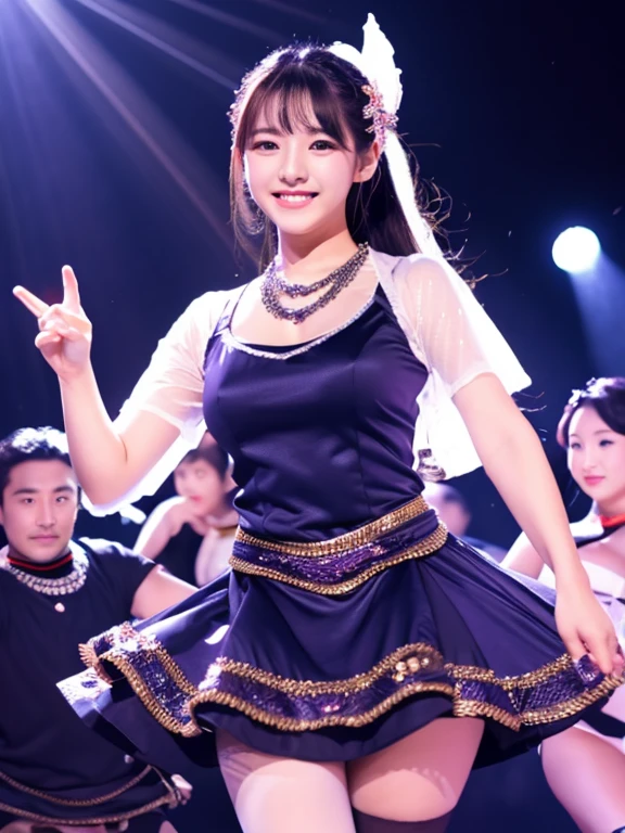 master piece、Ultra high resolution photo quality、cinematic camera work、Video of the entire stage、long shot、modern japanese strip theater、wide stage、wide seat、Mayu Minami、flushed cheeks、familiarity、very beautiful Japanese female dancer、athlete、very sexy、Very long and beautiful strong arms and legs and beautiful abs、Fair skin、Her fine skin is very beautiful、Sweat、beautiful bright smile、healthy、kind、Noble、refinement、kind、mild、raise one leg、active pose、yoga、gorgeous beautiful dress、Beautiful stage costumes、Dramatic and gorgeous beautiful lighting、Spotlight、Laser beam、smoke effect、clear acoustics、round table stage、body chain、