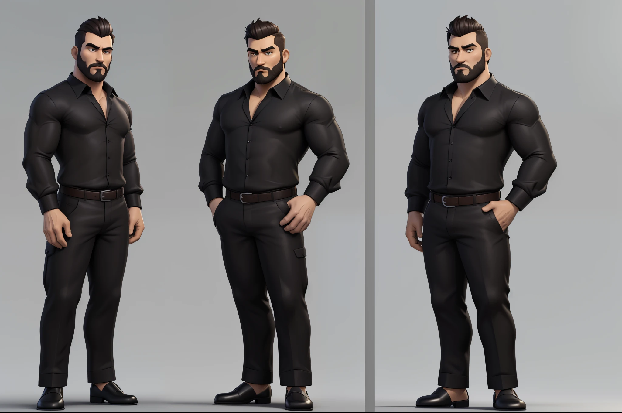 personagem dos desenhos animados de um homem negro Gordinho com cabelo curto come camisa preta , animation character, Caractere estilizado, animation style rendering, 3D estilizado, Arnold Maya render, 3 d render stylized, toon render keyshot, Personagem 3D, Personagem 3D, 3d rendering stylized, 3 d character render, personagem de desenho animado, Personagem de close up, Pose de personagem, (Estilo Pixar) (master part:1.2) (Bokeh) (best quality) (pele detalhada) (textura detalhada) (8k) (argila) (Cinematic lighting) (sharp focus ((Art Style Full Body View, plano completo, vista frontal, vista lateral, vista traseira, do personagem, multiple views and poses, Multiple points of view, um personagem, corpo inteiro, personagem com menos, estilo de roupa, no mesmo estilo de cabelo, menos Tipo de sapato, forte)):: ((full body view, plano completo, vista frontal, vista traseira, design de personagem, multiple views and poses, Multiple points of view, de um personagem, corpo inteiro, personagem com menos , estilo de roupa, no mesmo penteado, less Type of footwear)):, (escuro, fundo preto liso: 1,4)