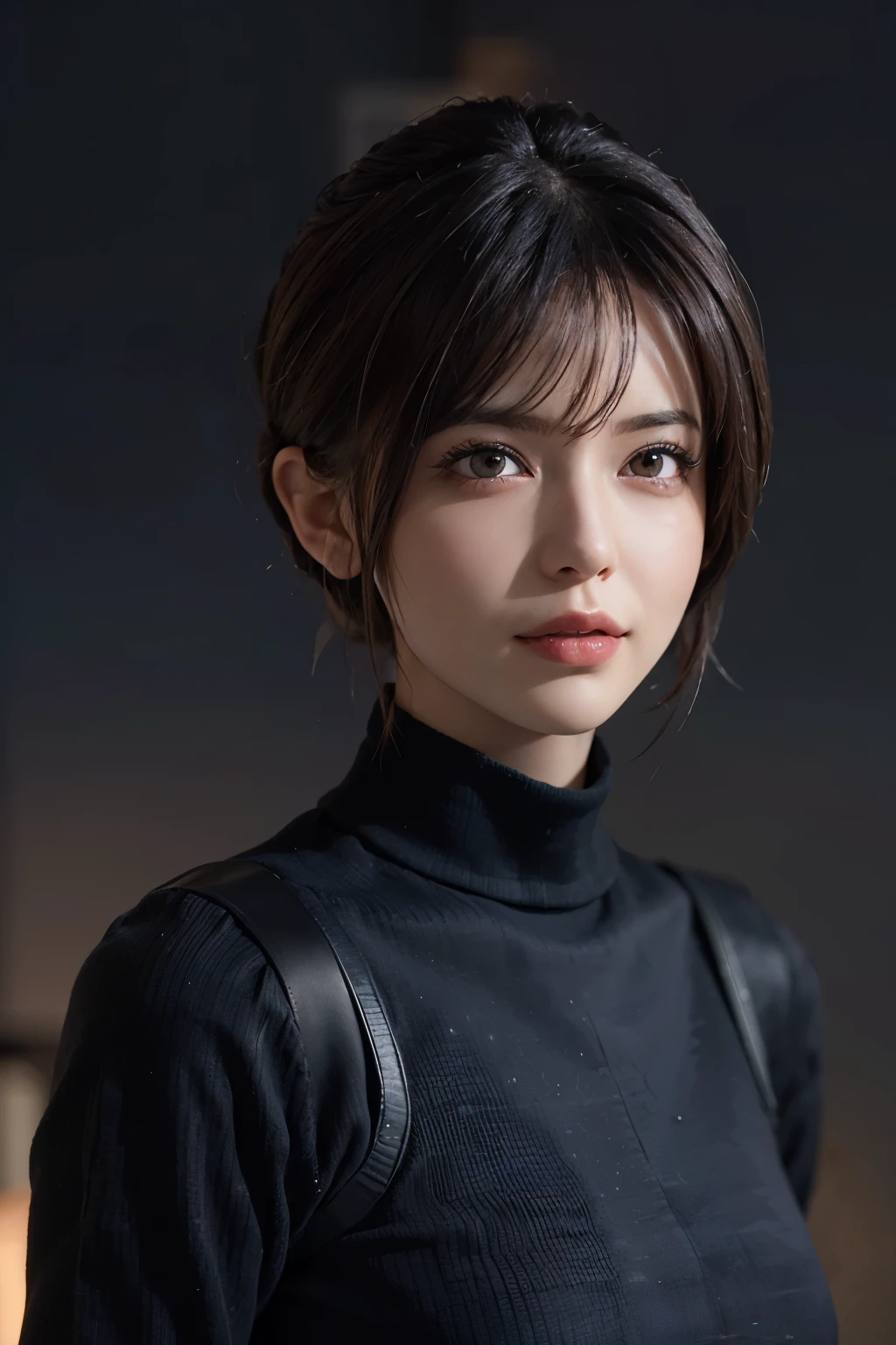 (Representative Works: 1.3), (8k, photorealistic, raw photos, Highest image quality: 1.4), (1girl), beautiful face, (realistic face), (black hair, short hair: 1.3), beautiful hairstyle, realistic eyes, beautiful detailed eyes, (Photorealistic skin), beautiful skin, (sweater), disorganized, Charm, 超High definition, Super realistic, High definition, golden ratio, FF Tifa、Gray background