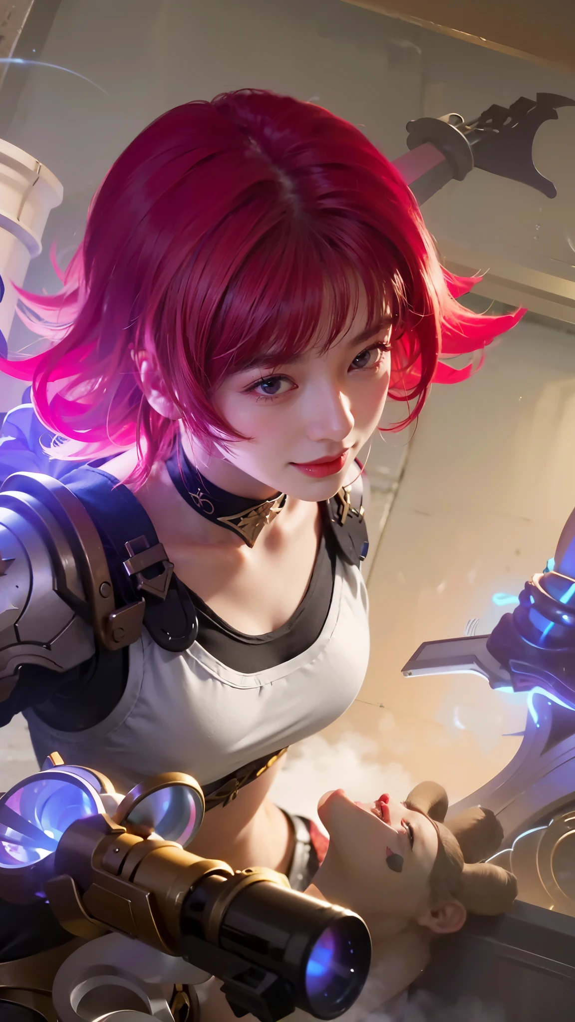 a close up of a woman wearing a red hood like a ruby wearing a patch over one eye, shadowbringers cinematic, 4 k detail fantasy, a beautiful fantasy empress, game cg, xianxia fantasy, xianxia hero, 2. 5 d cgi anime fantasy artwork, cinematic goddess close shot, ruan jia and artgerm, wow 4 k detail fantasy, hyperdetailed fantasy character, (8k, RAW photo, photorealistic:1.25) ,( lipgloss, eyelashes, glosace, glossy skin, best quality, ultra highres, depth of field, chromatic aberration, caustics, Broad lighting, natural shading,) looking at viewer with a serene and goddess-like happiness, smile.