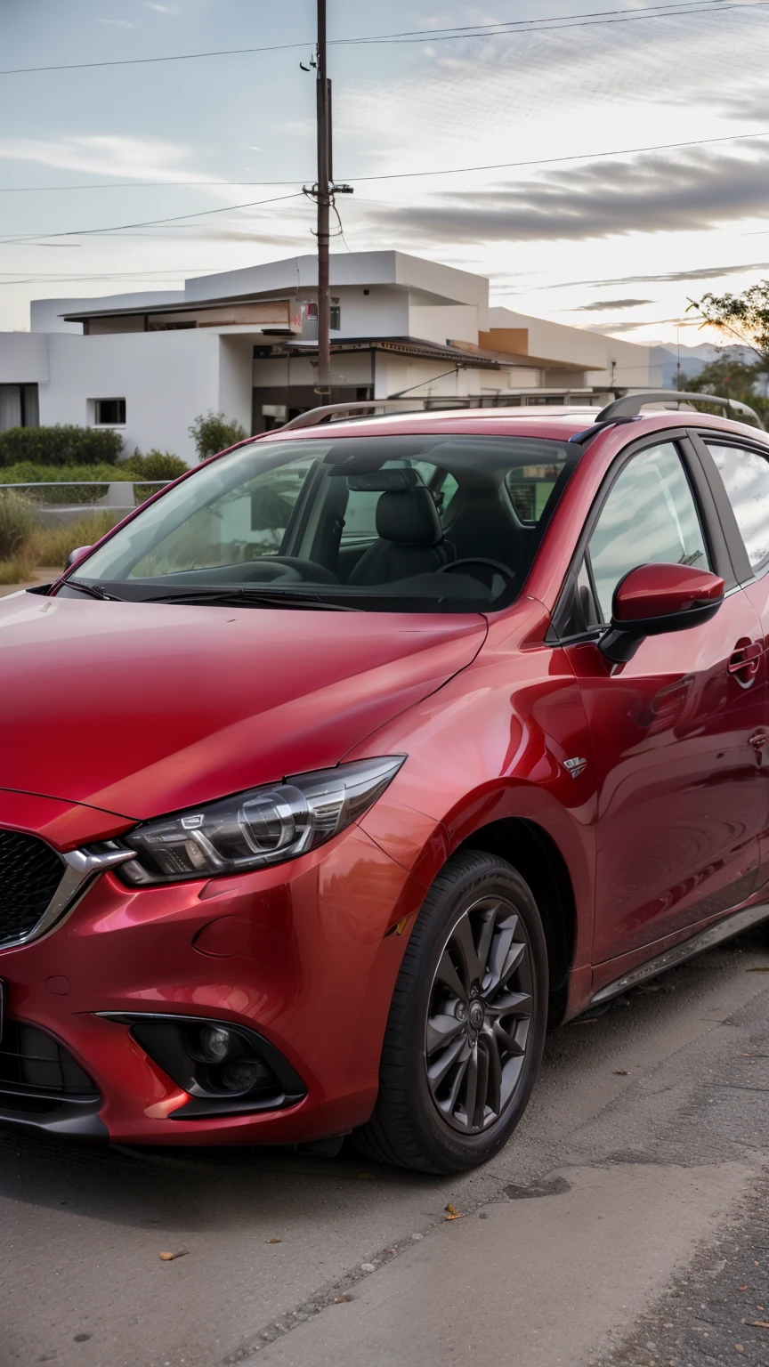vista arafada de um Mazda cinza estacionado em um estacionamento, pintura de carro em ouro rosa escovado, com um spoiler elegante, 3/4 vista frontal, Front angle, full view of a car, 🤬 🤮 💕 🎀, frente cheia, imagem de alta qualidade, steel gray body, 3 / 4 extra - tiro largo, tirada com canon 5d mk4