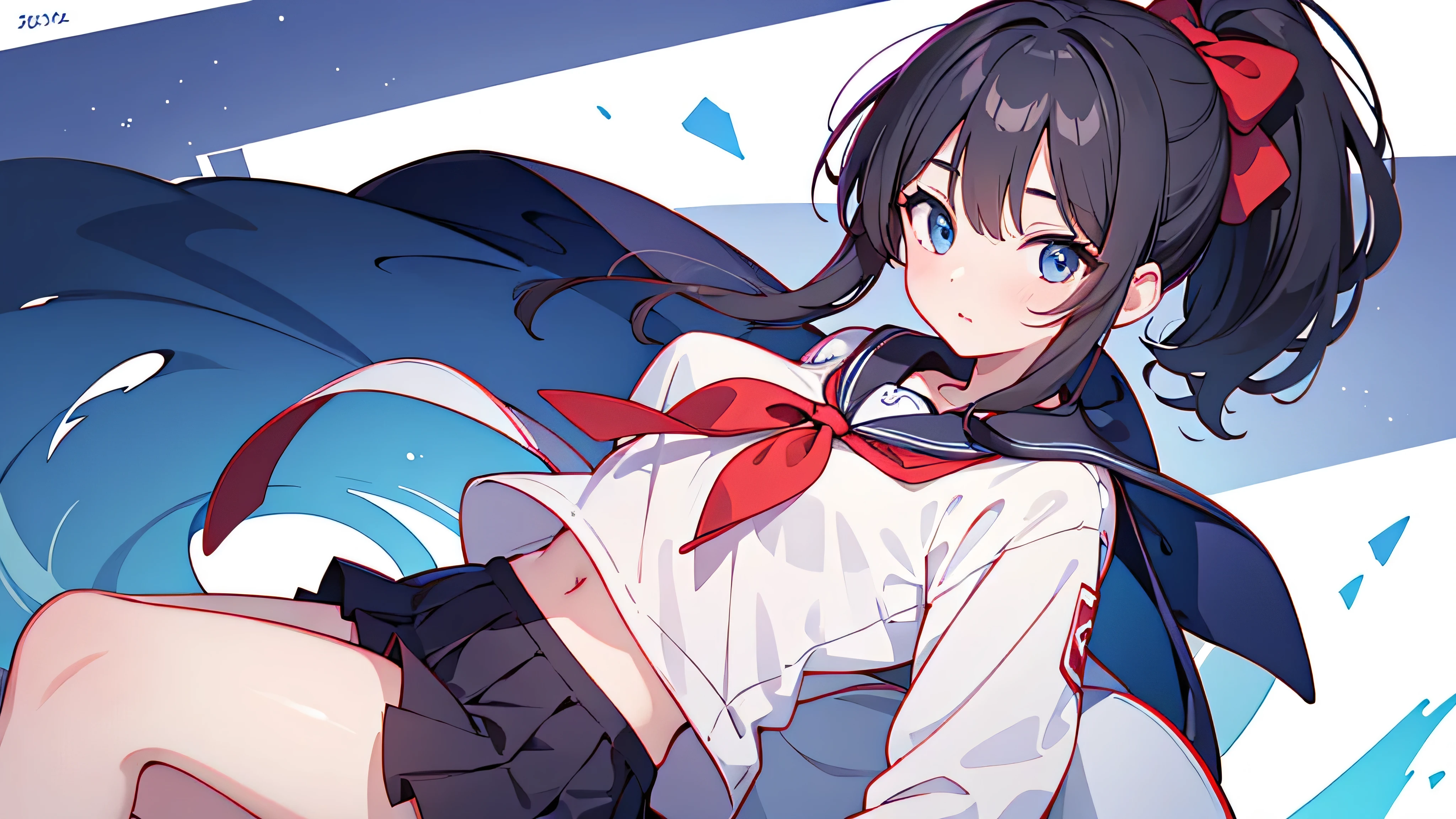 Beautiful high school girl with black hair and ponytail wearing a sailor suit