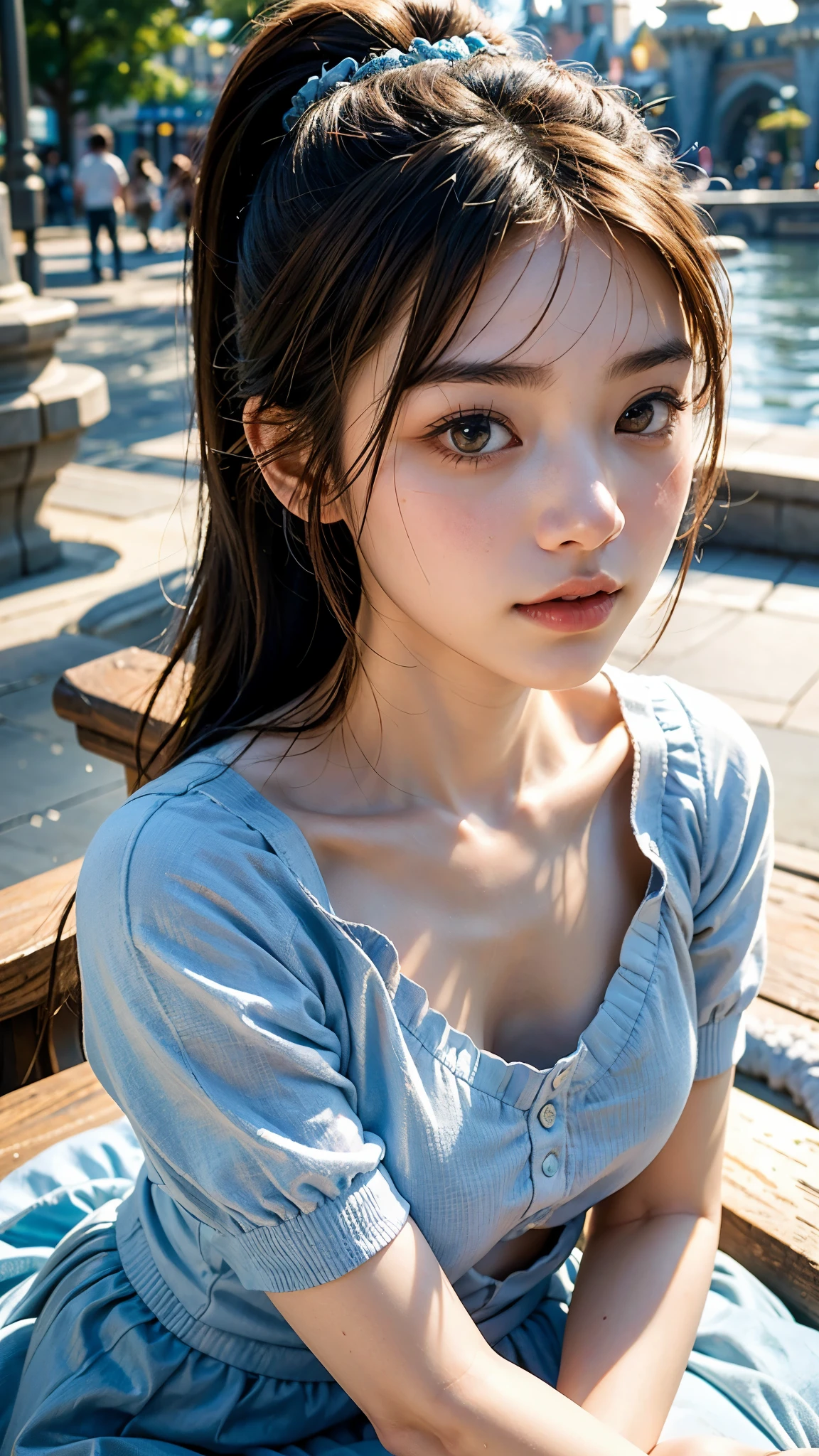 8K, Raw photo, Best Quality, masutepiece, high-definition RAW color photography, professional photograpy, (Realistic, Photorealistic:1.37), (High detailed skin:1.2), High resolution, Beautiful detailed eyes, (Hard Focus:1.4), (Sharp Focus:1.4),
Realistic , (8K UHD:1.2) , Optical Rare
High quality shadows, 
parted_Lips, Slender face,
(Long hair), Half-up top knot, Crown braid, Blue Eye Color, Thought-provoking appearance,
(Extreme face closeup),  POV, (((depth of fields))), pale and lustrous skin, 
Cropped cowl neck sweater,
Teenage in the 30s,
Buruma,
On the rooftop,
Bokeh, Lens Flare, (Vignette:0.8), Dramatic Lighting, Cinematic lighting, Back Light, Professional Lighting, Physically-based rendering, ulzzang -6500-v1.1, pureerosface_v1.