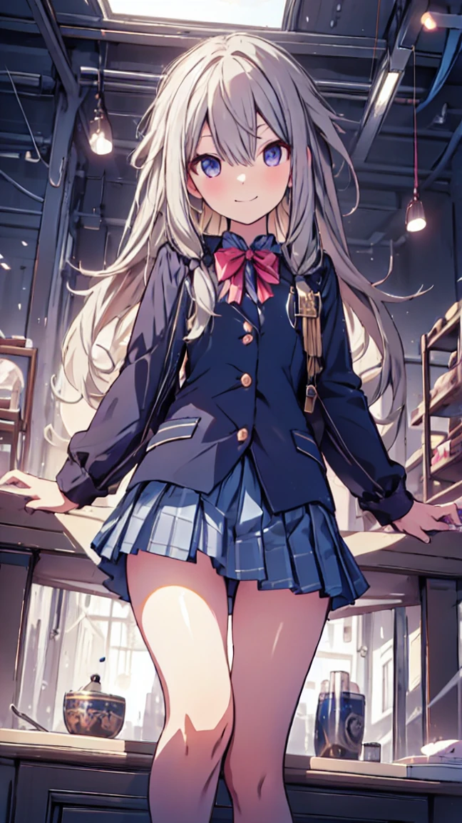 best quality, ultra detailed, absurdres, HDR, 1 loli、♡、Thighs、surprised smile、uniform、In town、slender body、take a pose、petite