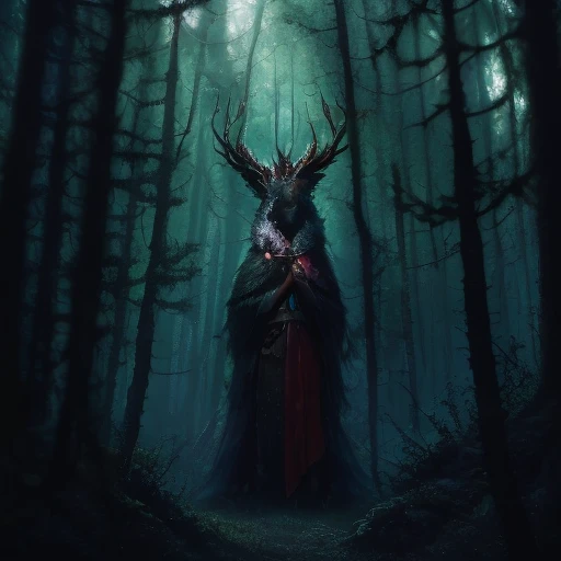a person standing in a dark forest with a giant tree, floresta escura se aproxima, dark arte de terror de fantasia, a sinister fantasy illustration, arte sombria surreal, mulher em uma floresta escura, arte de terror de fantasia, arte escura de fantasia, dark fantasy illustration, imagem assustadora espiritual, numa floresta feita de pesadelos, arte de fantasia sombria, arte surreal sombria, arte conceitual de uma floresta escura