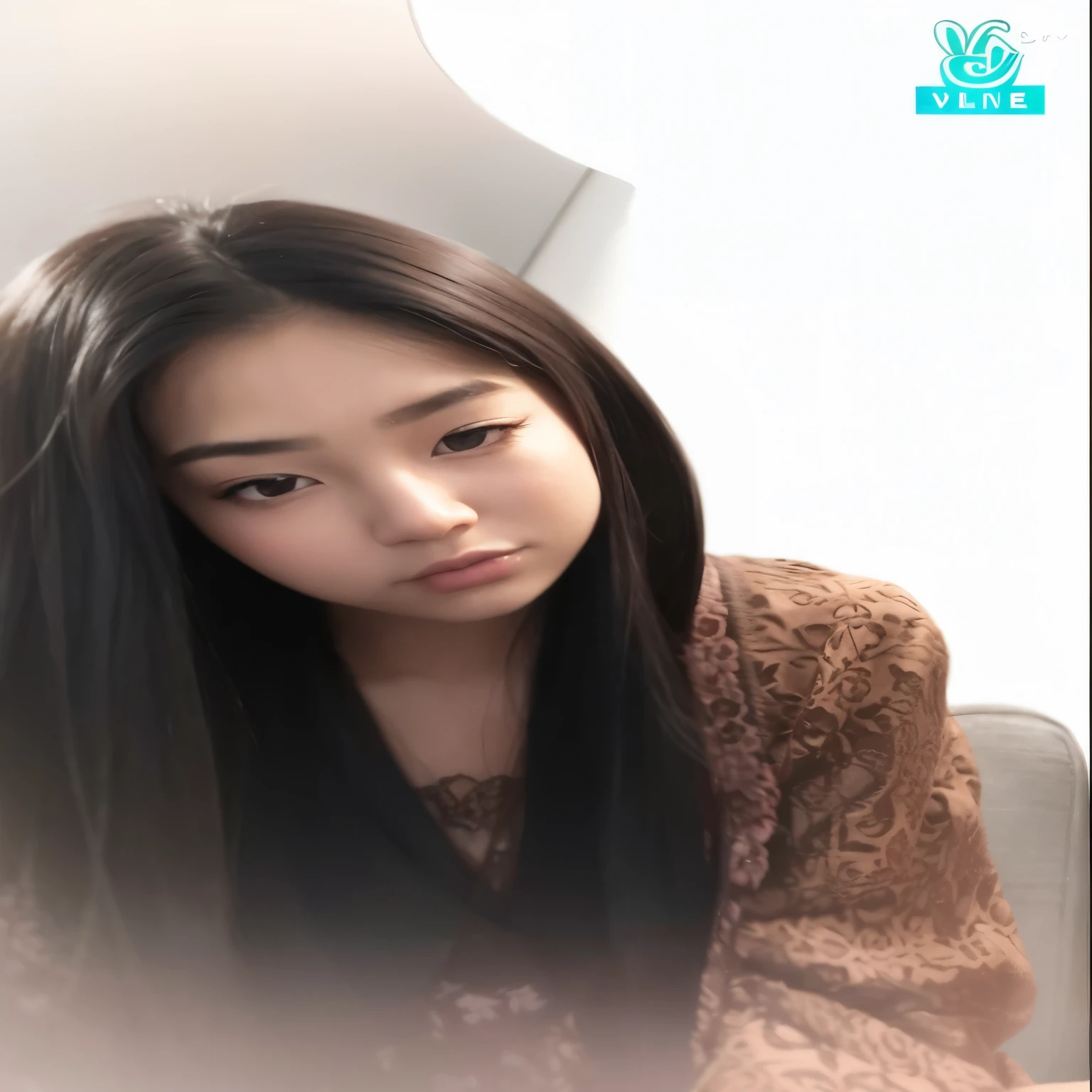 a close-up of a woman with long hair sitting on a sofa, jennie rosa negro, jaeyeon nam, kwak ji joven, aparcar desde-min, jenni de blackpink, portrait of jennie de blackpink, lee ji-eun, lee ji - eun, render de abril, [ foto realista ]!!, obra de arte al estilo de guweiz, jennie blackpink 