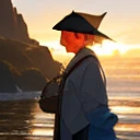a selkie boy with beautiful detailed eyes, webbed hands, and a shimmering seal tail, standing on a rocky shore with crashing waves(best quality,ultra-detailed), surrounded by a misty sea fog, wearing a tattered fisherman's hat and a torn fishing net draped over his shoulders, holding a conch shell to his ear, with a sense of longing in his eyes (detailed facial expression, emotional), the sunlight peaking through the clouds and casting a warm golden glow on the scene, highlighting the texture of his skin (soft lighting, warm color tones).