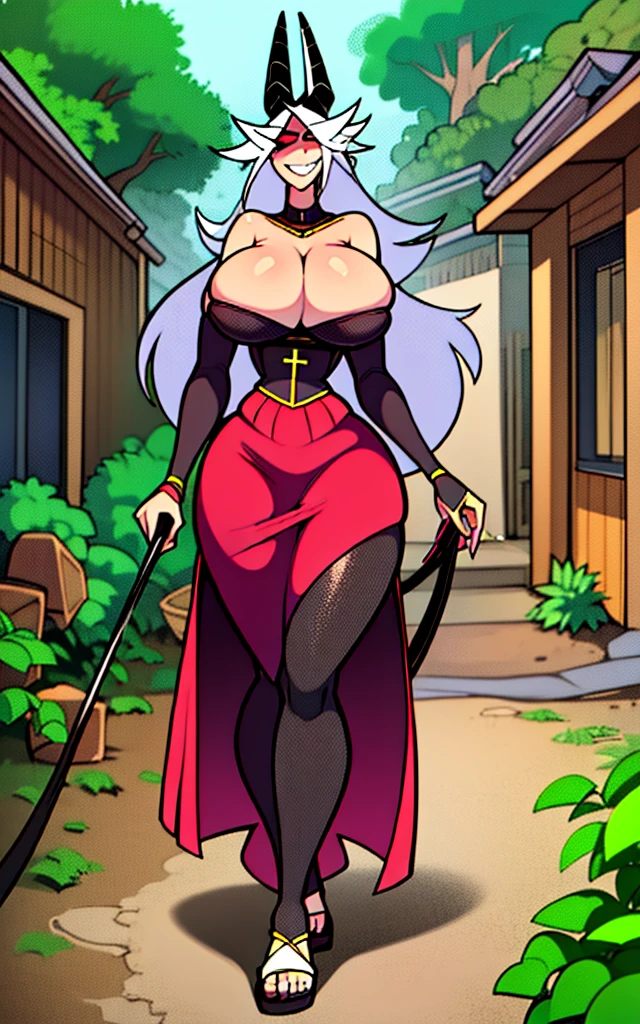 Gothic, , tall woman, curved, f, long hair, christian, alone, catholic, latin cross,, forest city, plants, walking, smile, smile, ,fur clothes, wizard, medieval, village,tights, portrait, long skirt, long dress, flip-flops, , , , , 1gir,1character, walking,long skirt, red eyes