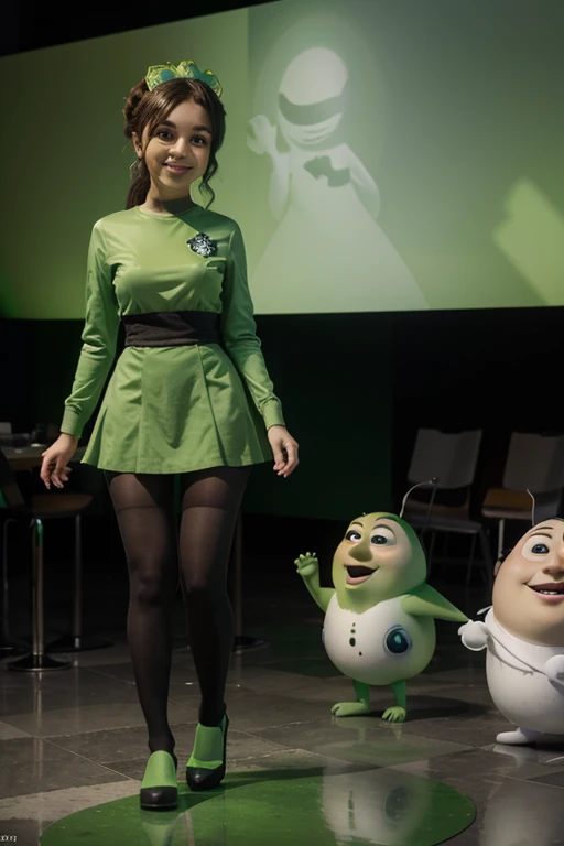 pessoas, no estilo Pixar, Ghost Mix, with green machines, green credit card, para receber pagamento de clientes, em fundo verde.