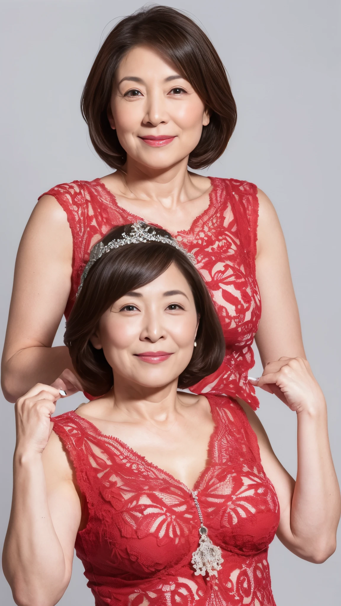 (((Sharpen))), (((alone))), (((perfect anatomy))), Elderly, pure white background, gravure, Straight down your arms, facing the front, ((Center your face on the screen)), describe the lips correctly,red lips, flashy makeup, from the chest up, table top, highest quality, super detailed, realistic, super detailed細なスキン, (1 Japanese mature woman), (positive), 95 years old, huge breasts, Mature Woman Politician, Glamour, Sexy, pure white skin, looking at the viewer,