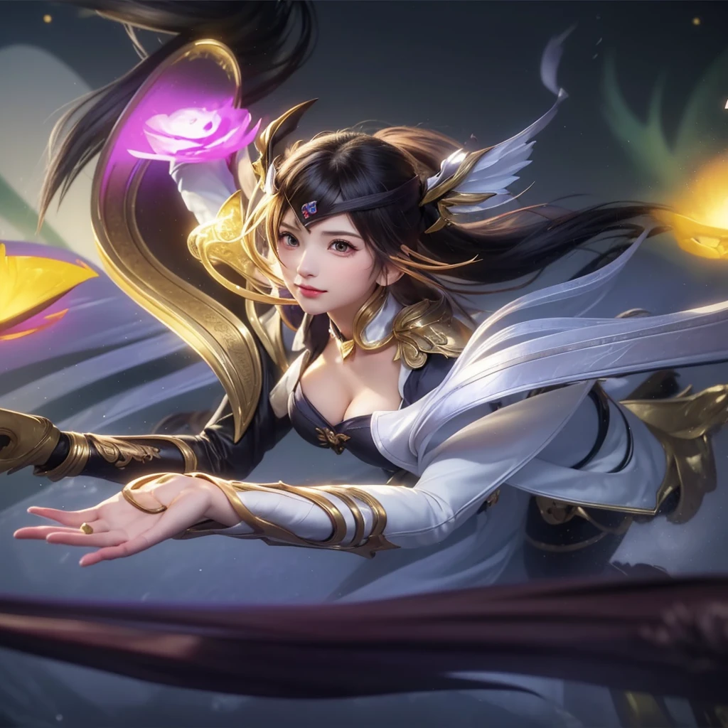 a woman with  a glowing orb in her hand, irelia, ig model | artgerm, extremely detailed artgerm, zenra taliyah, official splash art, astri lohne, senna from league of legends, beautiful celestial mage, seraphine ahri kda, irelia from league of legends, leblanc, mobile legends