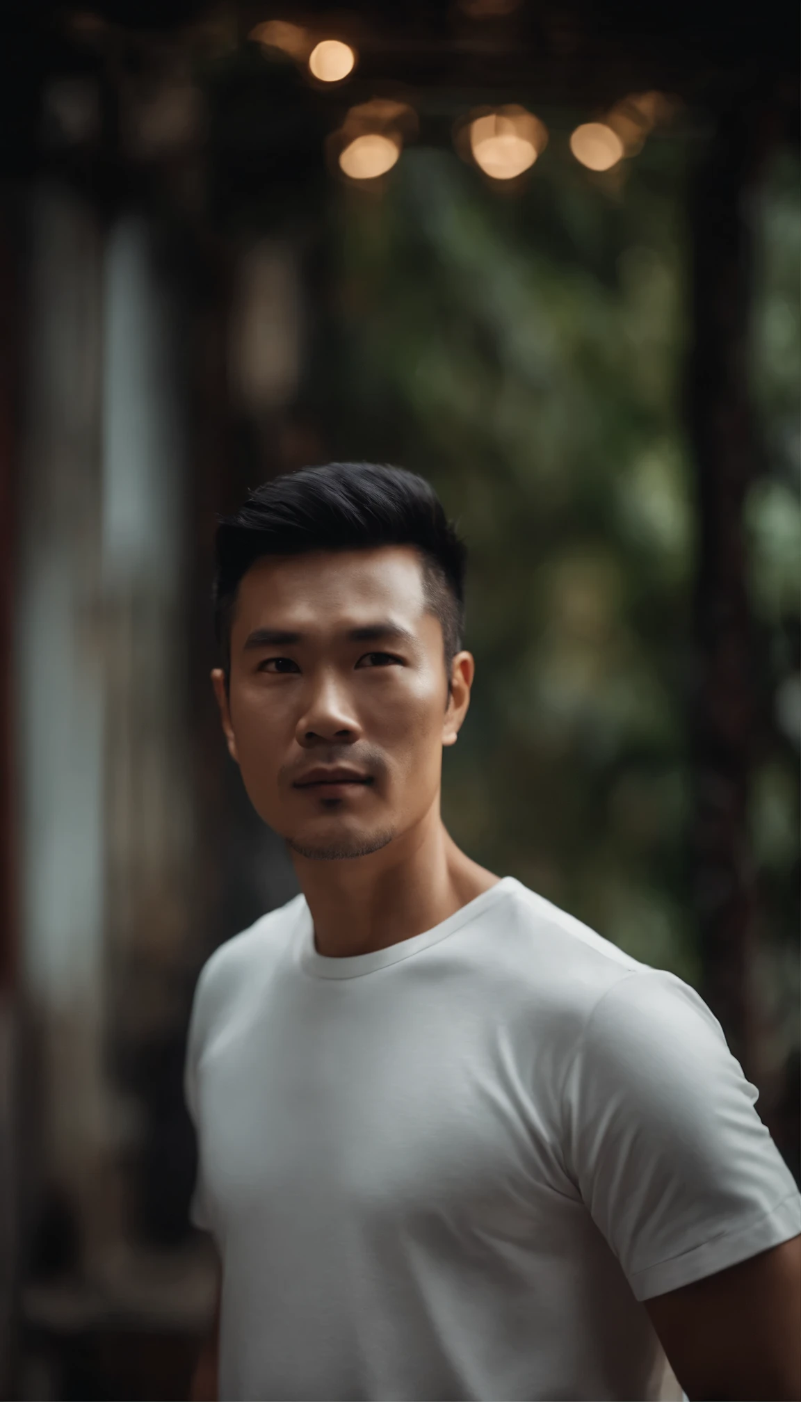 Cinematography Portrait of an Asian man with white cotton t shirt 