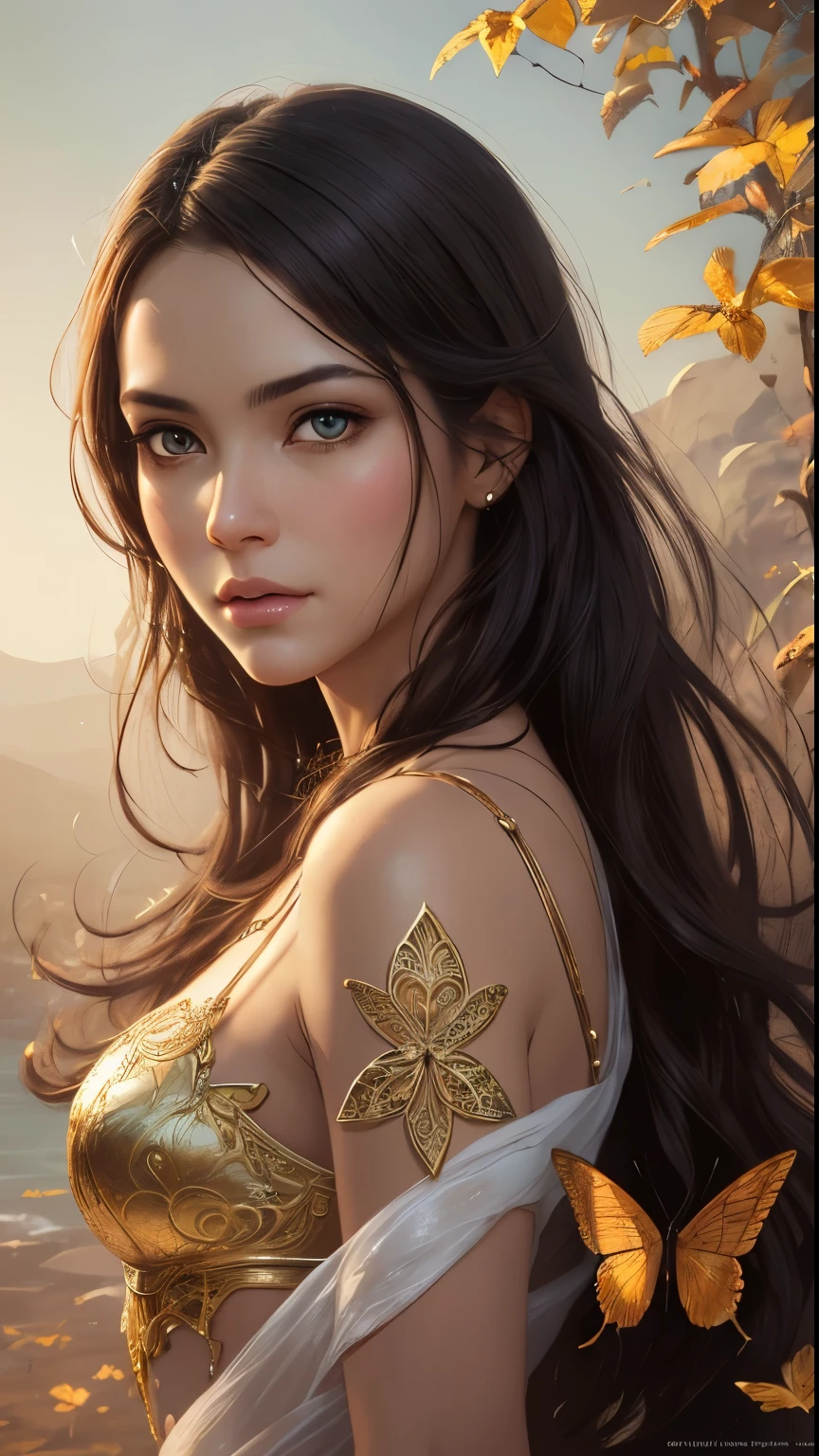 8k portrait of beautiful cyborg with brown hair, intricate, elegant, highly detailed, majestic, digital photography, art by artgerm and ruan jia and greg rutkowski surreal painting gold butterfly filigree, broken gsterpiece, sidelighting, finely detailed beautiful eyes: 1.2), hdr,
