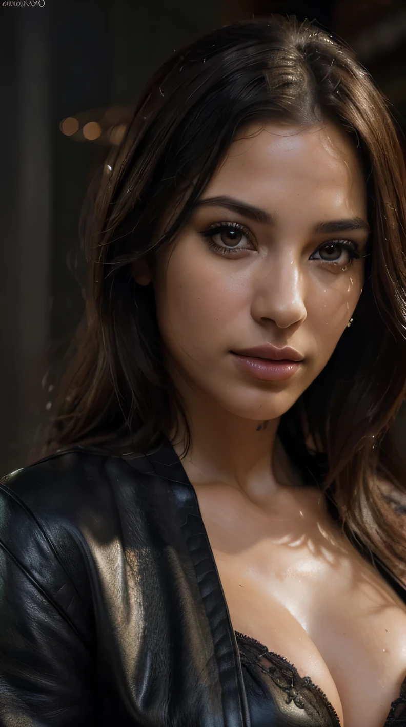 (best quality,4k,8k,highres,masterpiece:1.2),ultra-detailed,(realistic,photorealistic,photo-realistic:1.37),cuban girl,beautiful detailed eyes,beautiful detailed lips,extremely detailed eyes and face,long eyelashes,leather clothes,sexy pose,exotic beauty,confident expression,sensual atmosphere,vibrant colors,portraits,dark background,soft lighting
