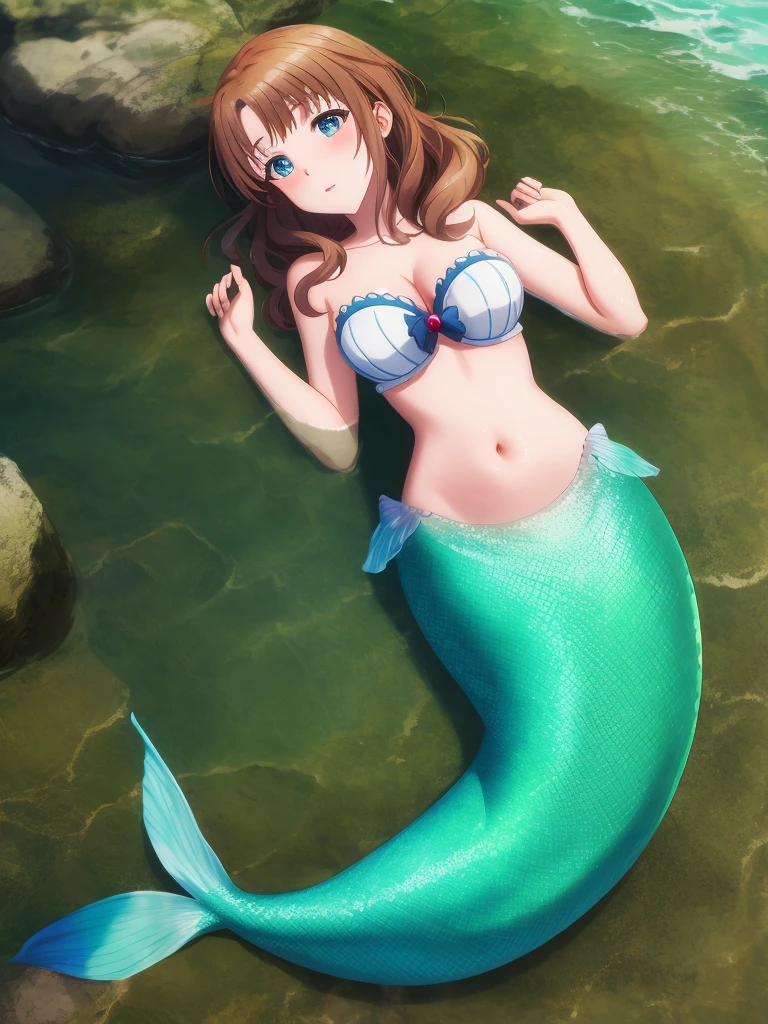 Misaka Mikoto、girl, brown hair, mermaid、Ocean、UHD, retina, masterpiece, anatomically correct, textured skin, high details, best quality,