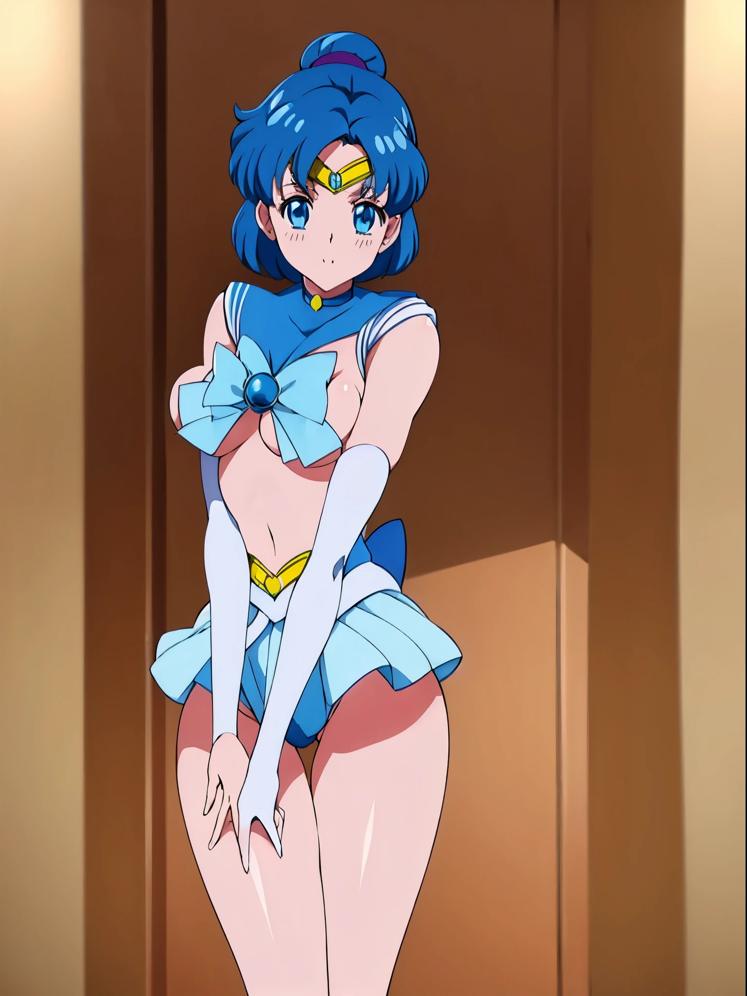 anime character clara (big breasts) sailor moon、sailor mercury, pixiv 3dcg, anime moe art style, biomechanics oppai, Highest rank in pixiv, best quality, 8K HD, thigh gap, nude、Underwear with small area