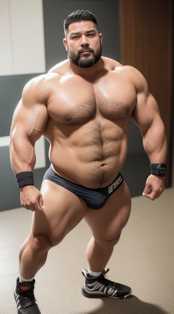 the only person,male,muscle wrestler,muscular,stout wrestler,Japan,uncle,45岁middle aged男子,short hair,short hair细节,wrestling boots,Sneakers body image,Panoramic figures,WWE ring,WWE professional wrestling,spotlight,shadow,Vision,orange color,gold short-lived,40 years old,short beard,middle aged,Tattoos are,fingerless gloves,wheat colored skin,oily skin,dark skin,Show off your chest muscles,sumo wrestler,bodybuilder,short beard,wide temples,Serious,