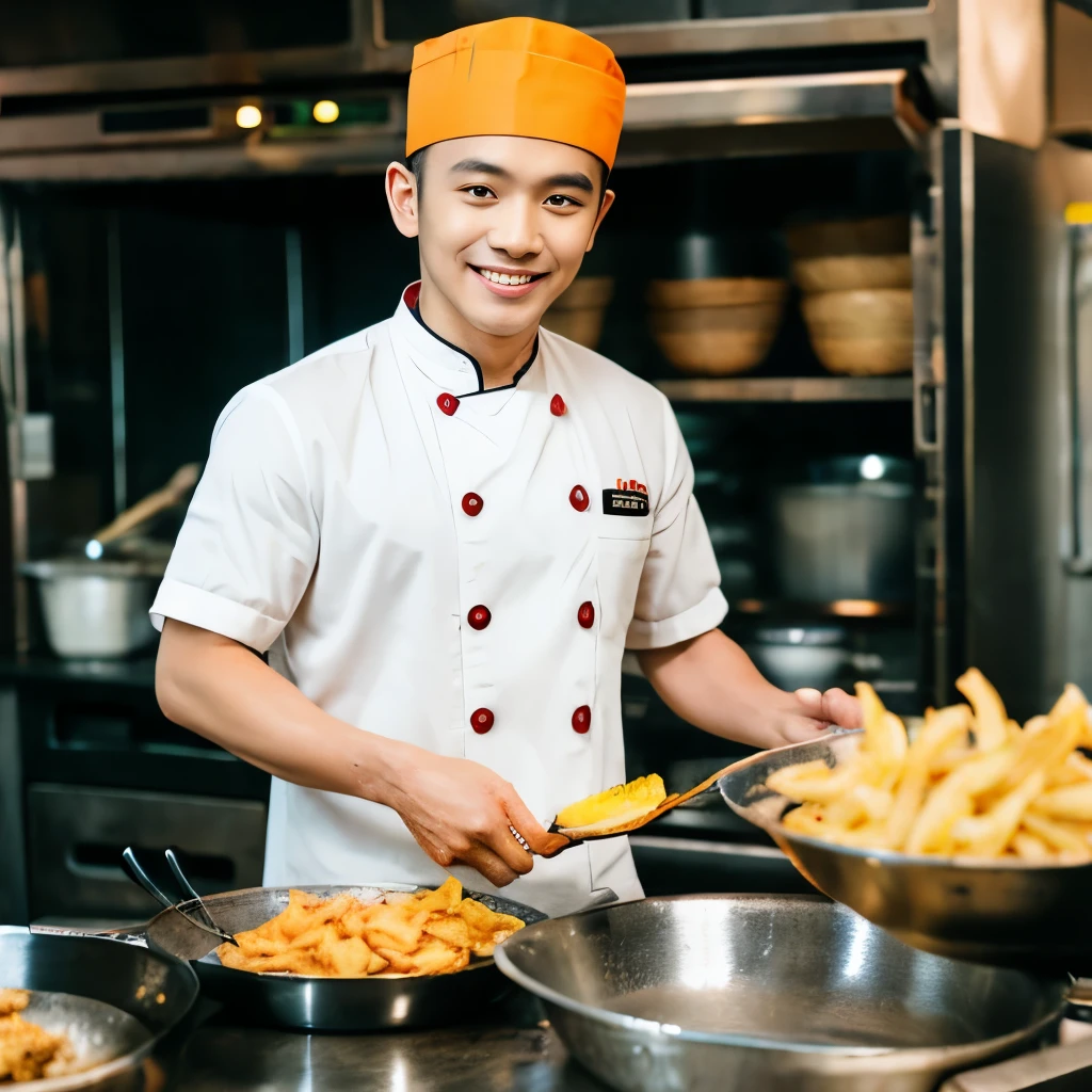 handsome indonesian chef making fried banana