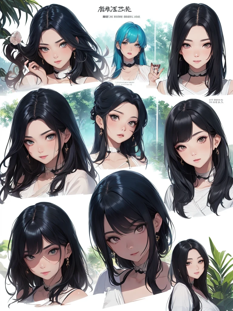 ((Masterpiece)),(((best quality))),(character design sheet, Same character...., front, side), beautiful girl,blue hair, albio, conjunctivitis, long hair, annoying, ใบfrontเท่านั้น, Separate from each other...., to, equilibrium, decorations, sharp teeth, shout, sparkling eyes, Highly detailed, ((4 expressions)), Jungle Theme, ((ตกสะเก็ดบนใบfront, glossy lips, shiny skin, (((มีสี่frontเท่านั้น))), (((References only four)))